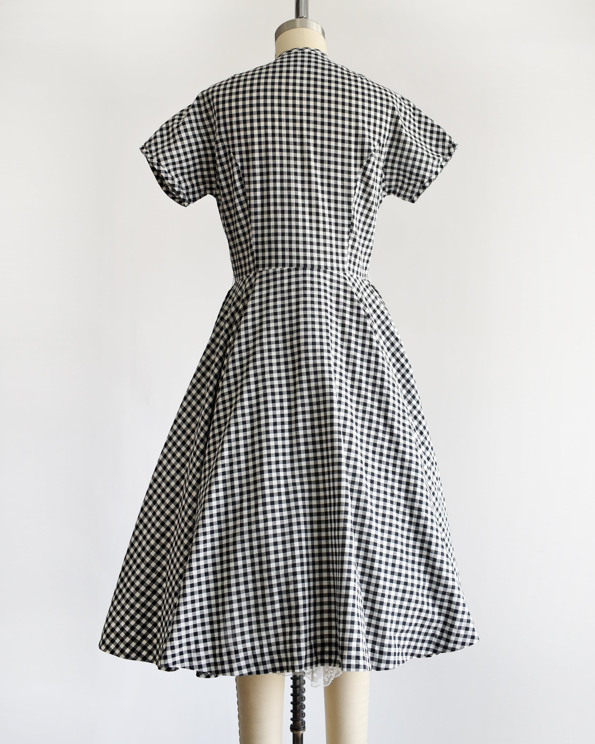 black and white 1950s dress VINTAGE 1950s "GONE WITH THE WIND" BLACK & WHITE CHECK DOTTED SWISS RU Vintage Clothing & Fashions