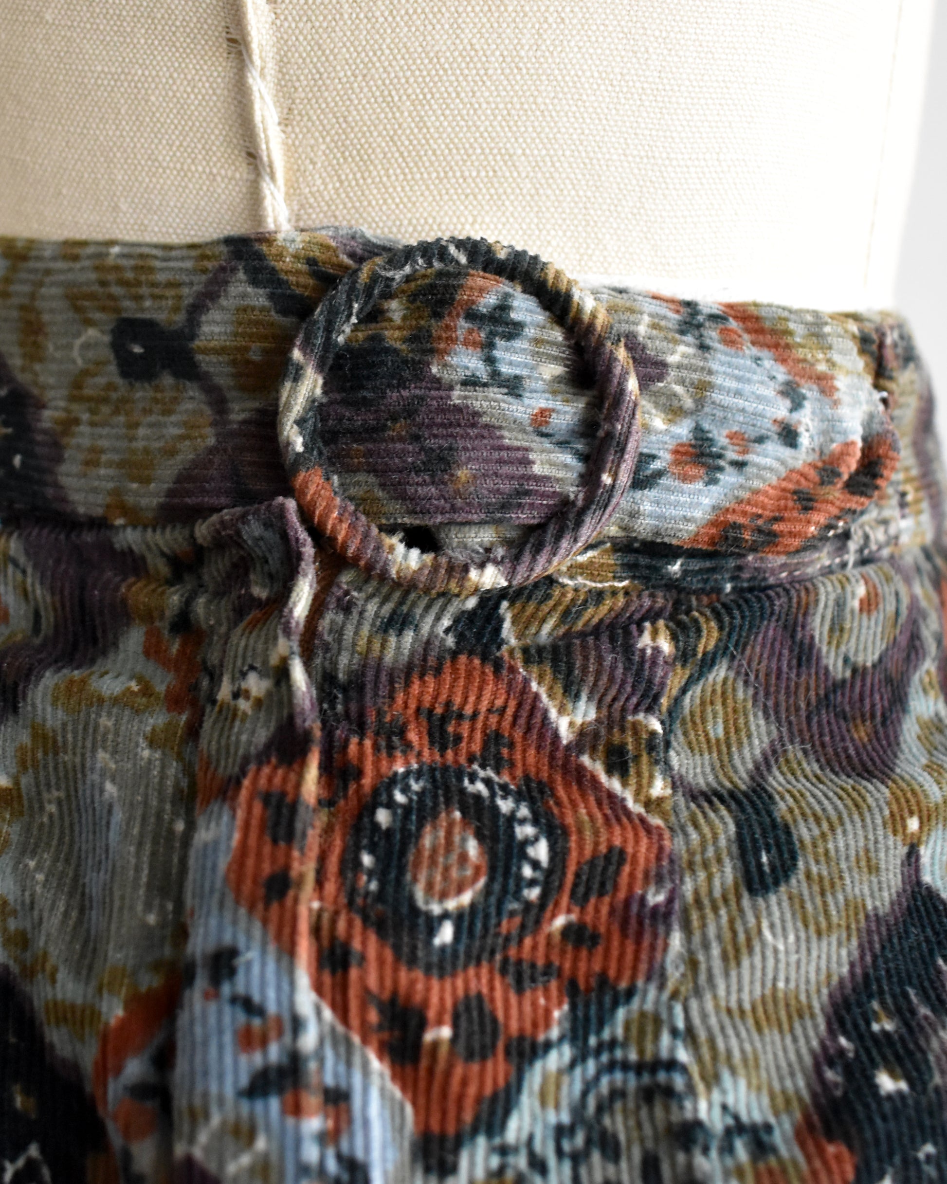 close up of the side belt on the pants