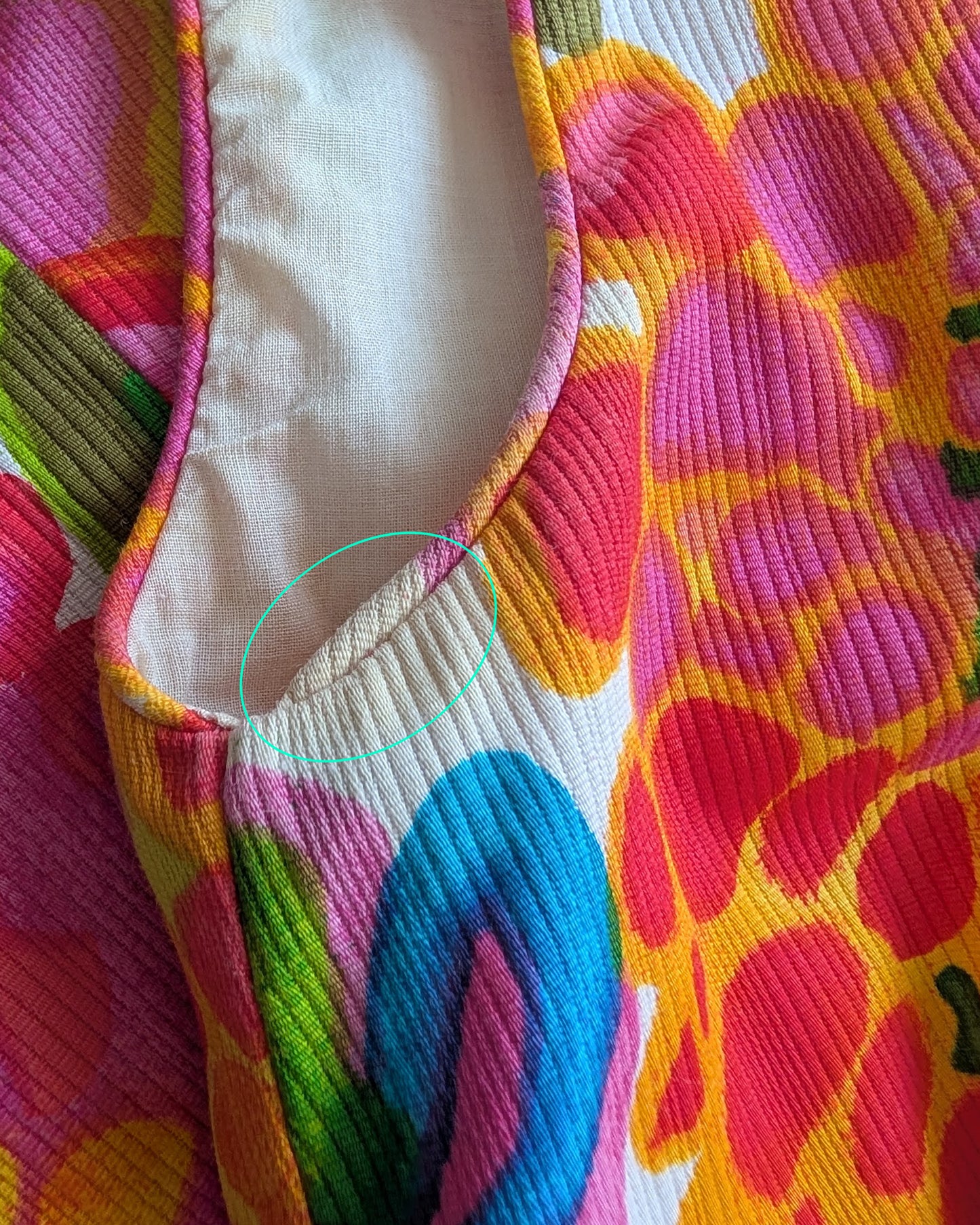 close up of one of the underarms that's slightly yellowed that didn't come out during cleaning