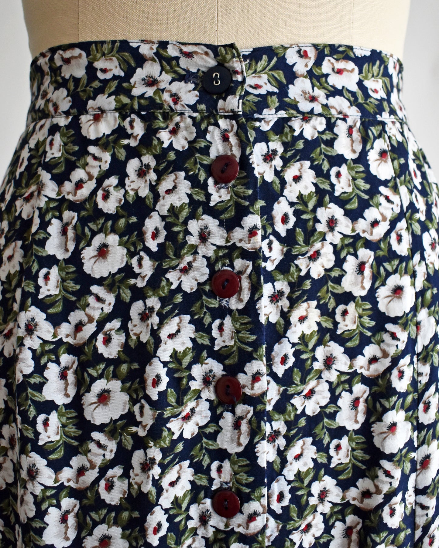 Vintage 1990s Navy & White Floral Maxi Skirt | medium/medium large