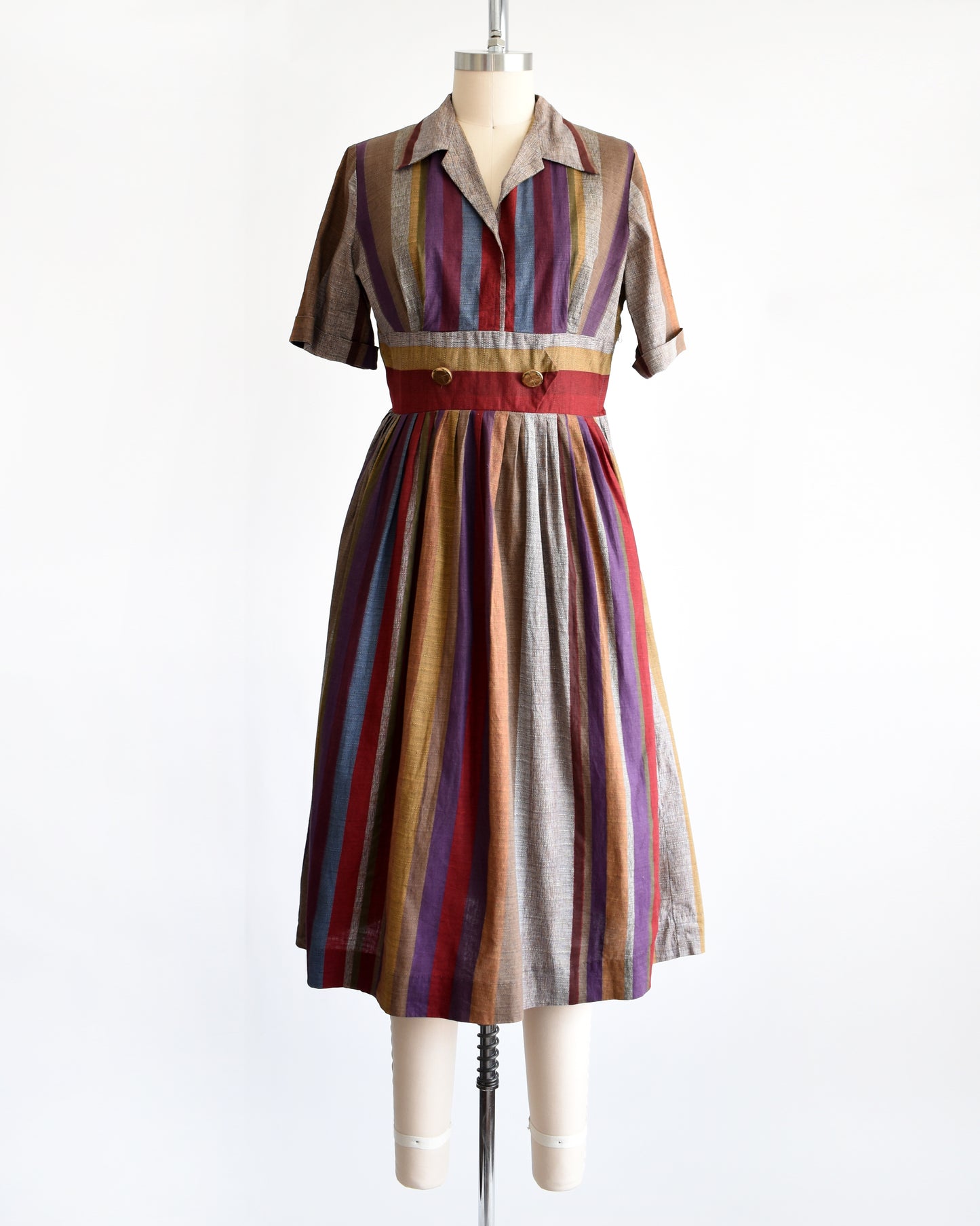 Vintage 1950s Jewel Tone Striped Dress | medium