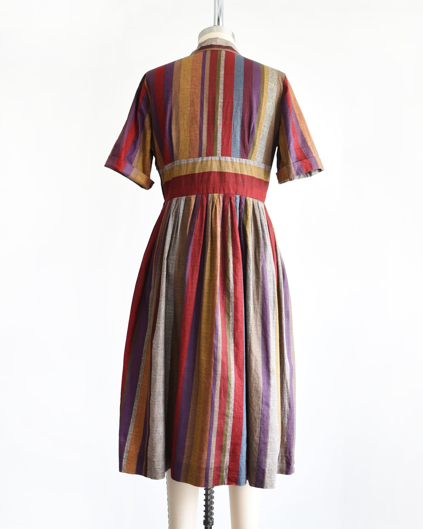 Vintage 1950s Jewel Tone Striped Dress | medium