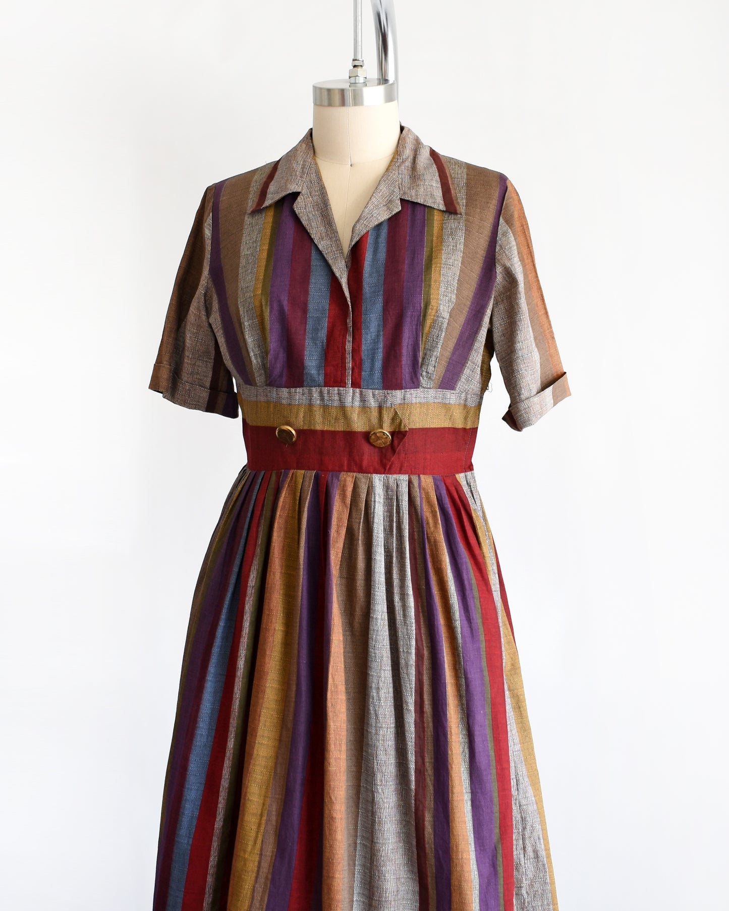 Vintage 1950s Jewel Tone Striped Dress | medium
