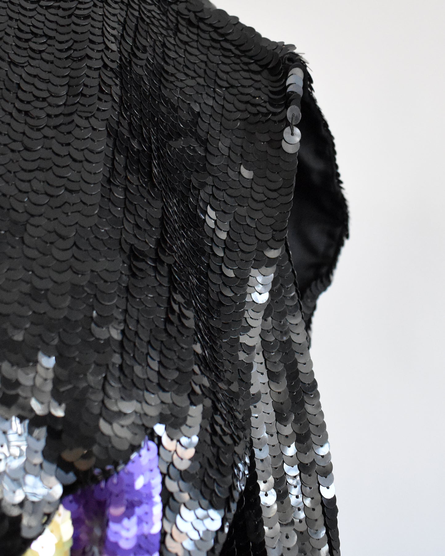 close up of the sequined shoulder