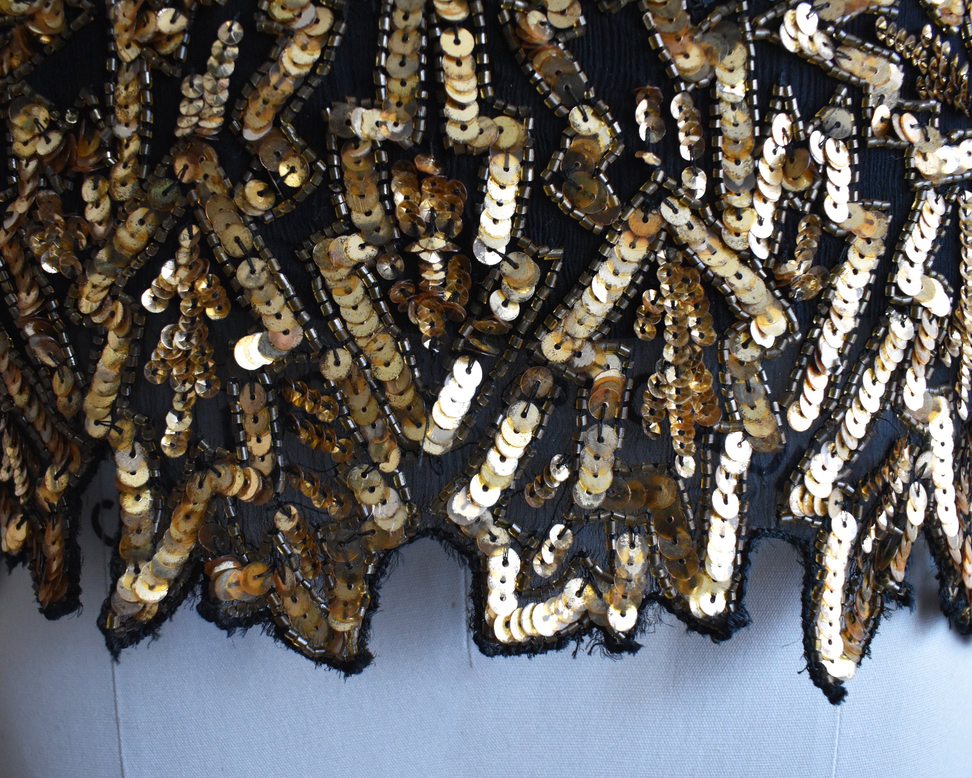 close up of the gold sequins on the hem