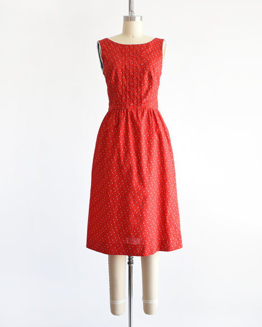 Vintage 1970s Red Floral Lanz Dress | xs/small