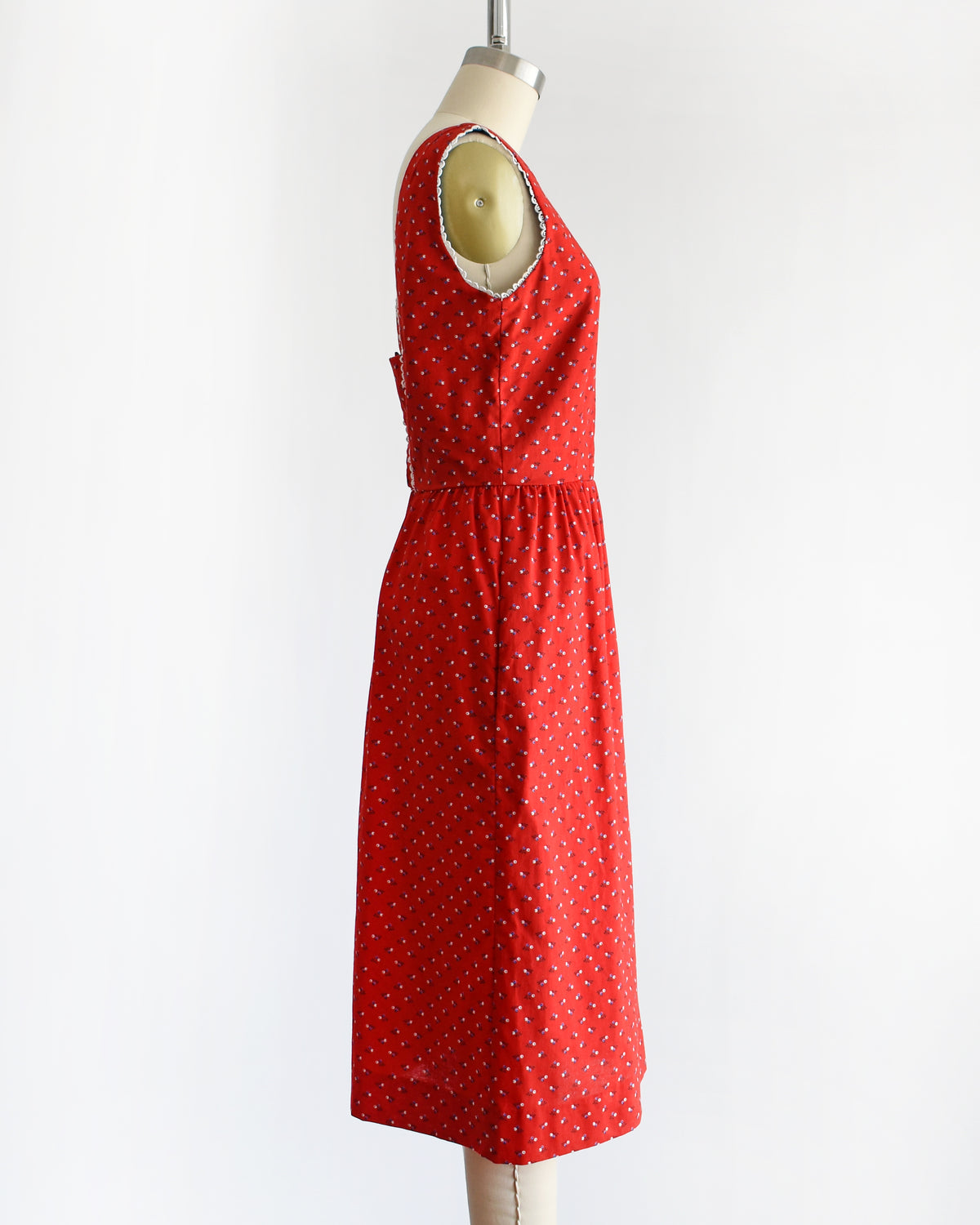 Vintage 1970s Red Floral Lanz Dress | xs/small