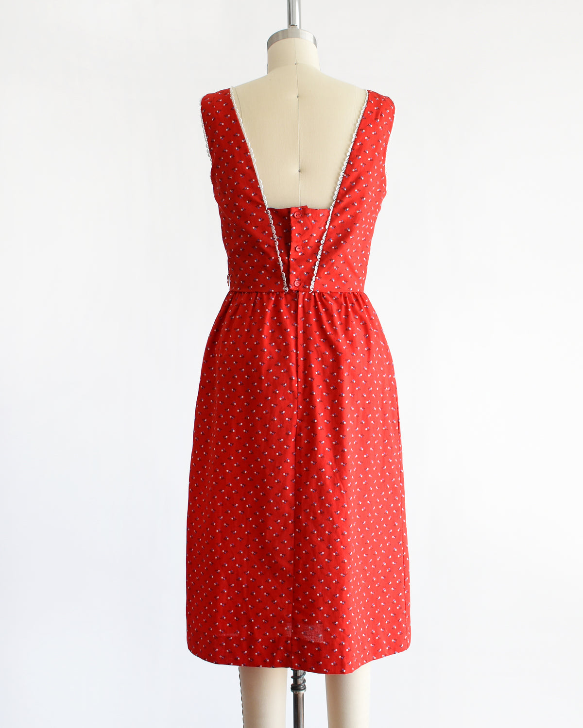 Vintage 1970s Red Floral Lanz Dress | xs/small