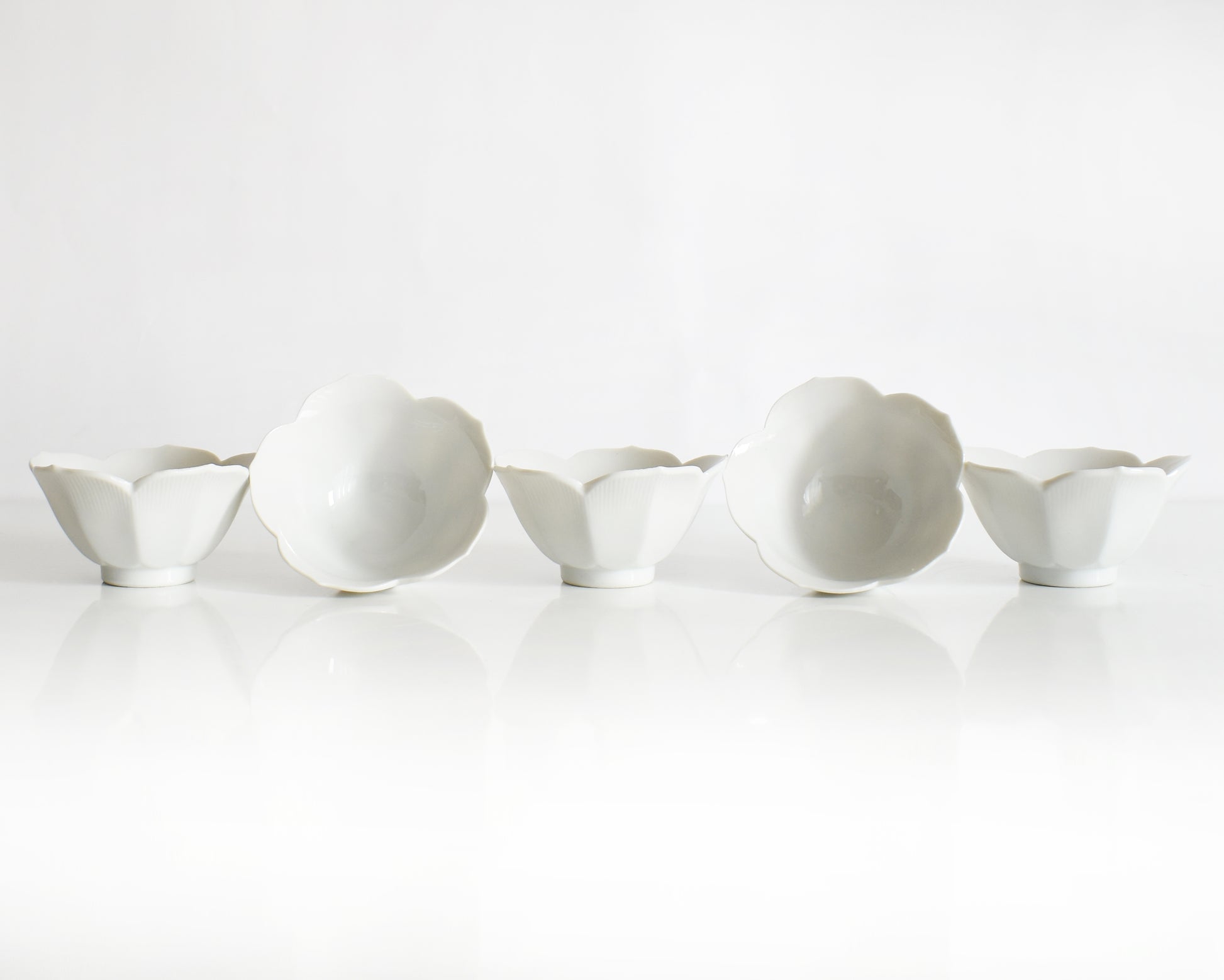 Set of white ceramic bowls on a white background