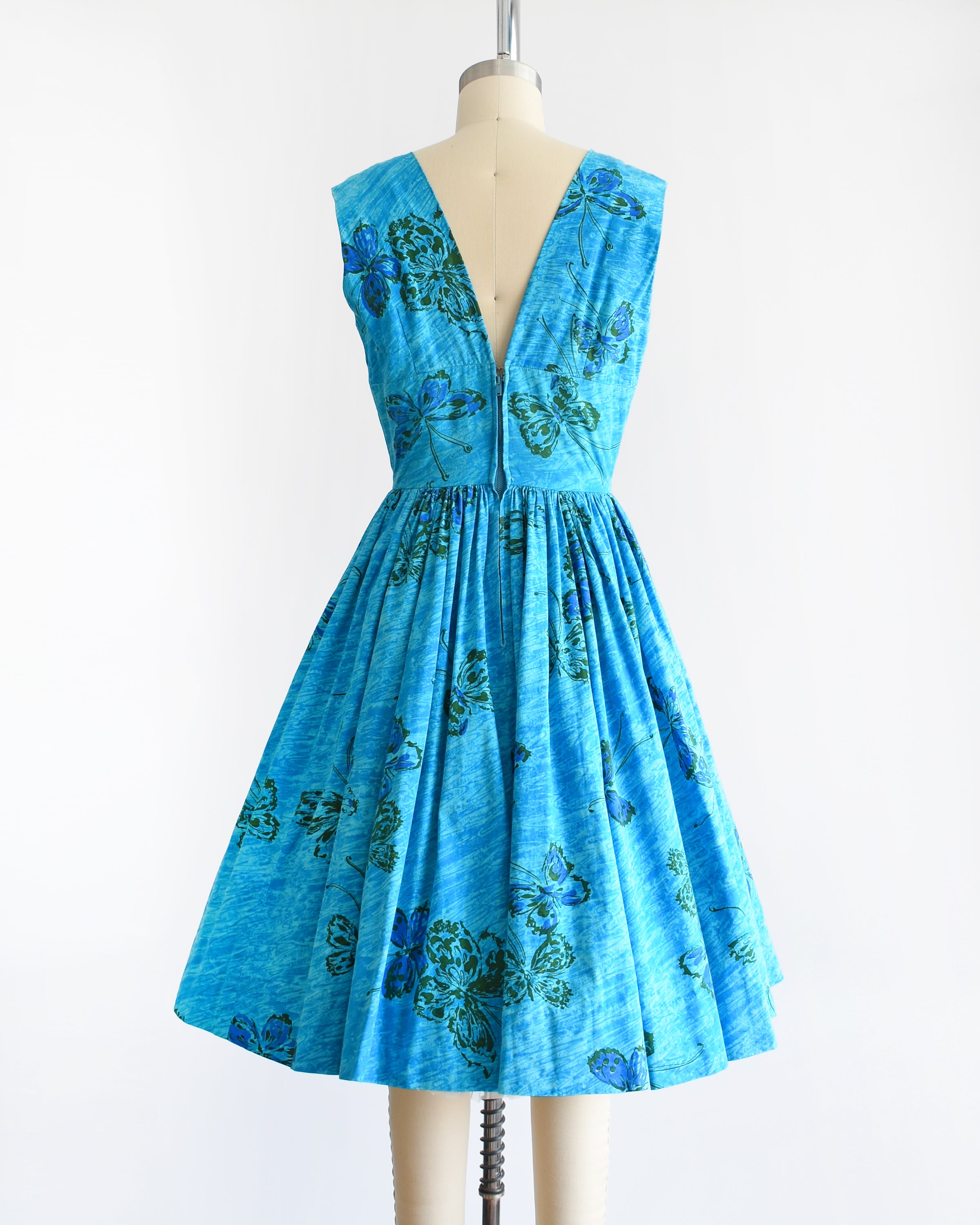 Vintage 1950s Anne Fogarty Blue Butterfly Dress | small – Rust