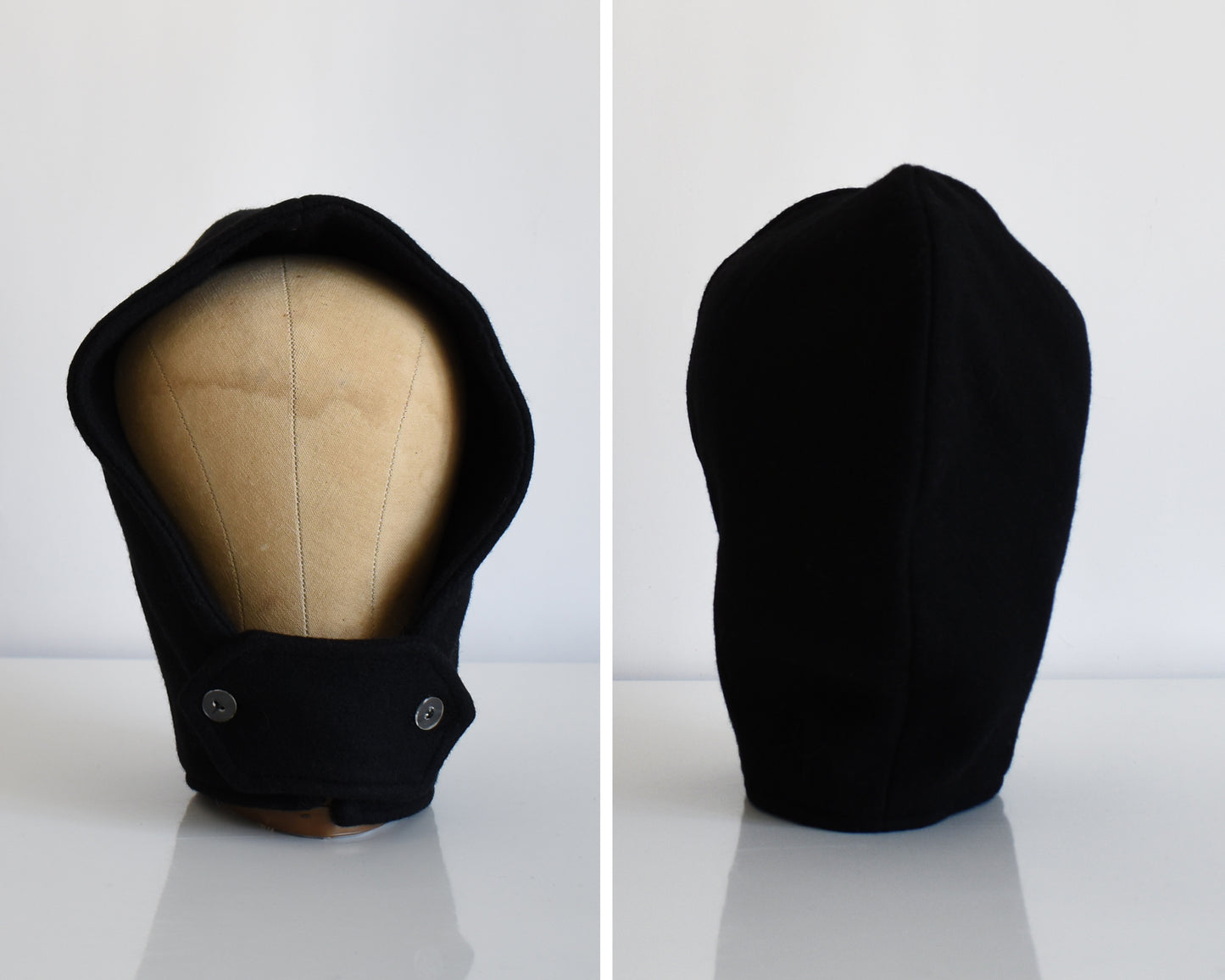 side by side front and back view of the matching hood