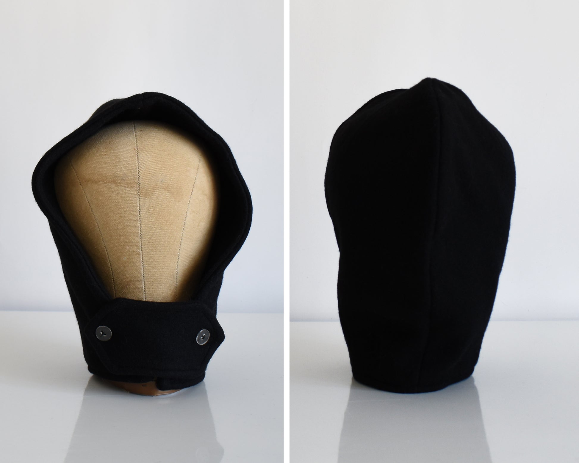 side by side front and back view of the matching hood