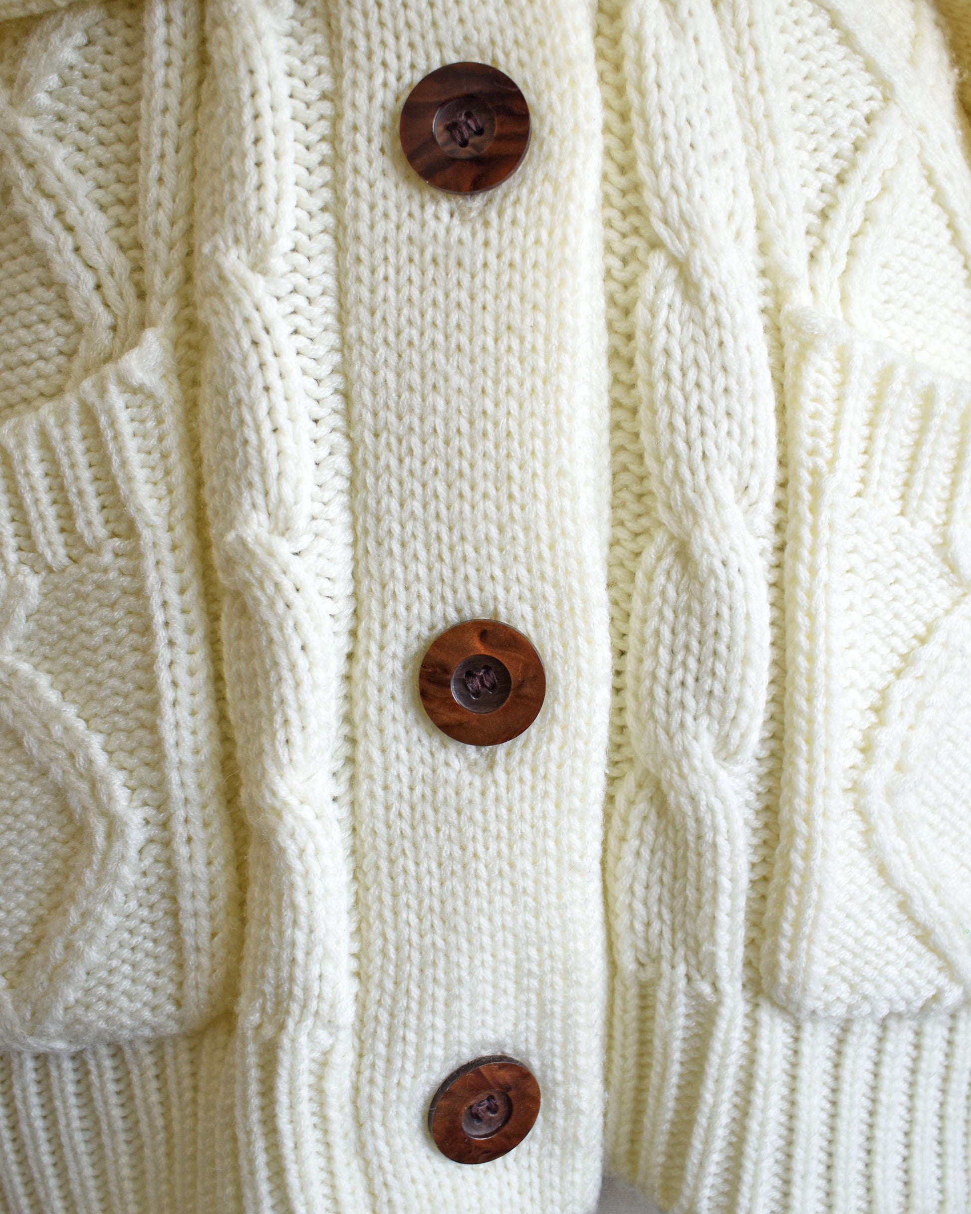 close up of the faux wood buttons on the cardigan