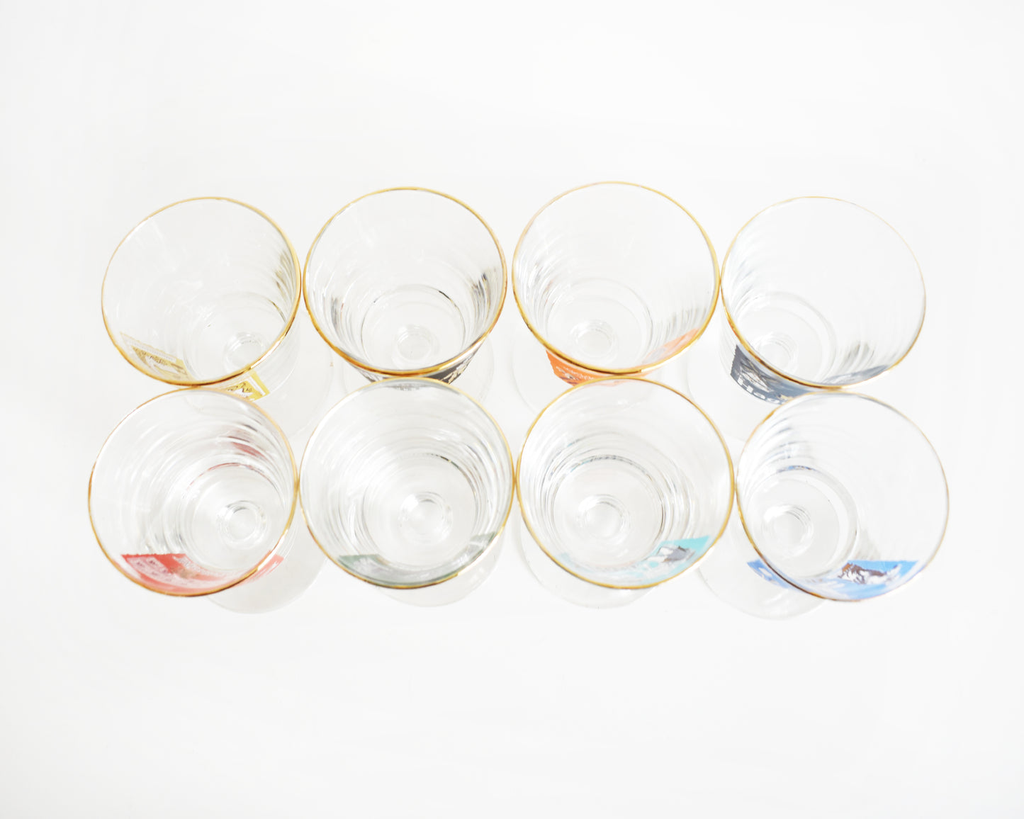 Over head shot of the glasses which show their gold rims on top