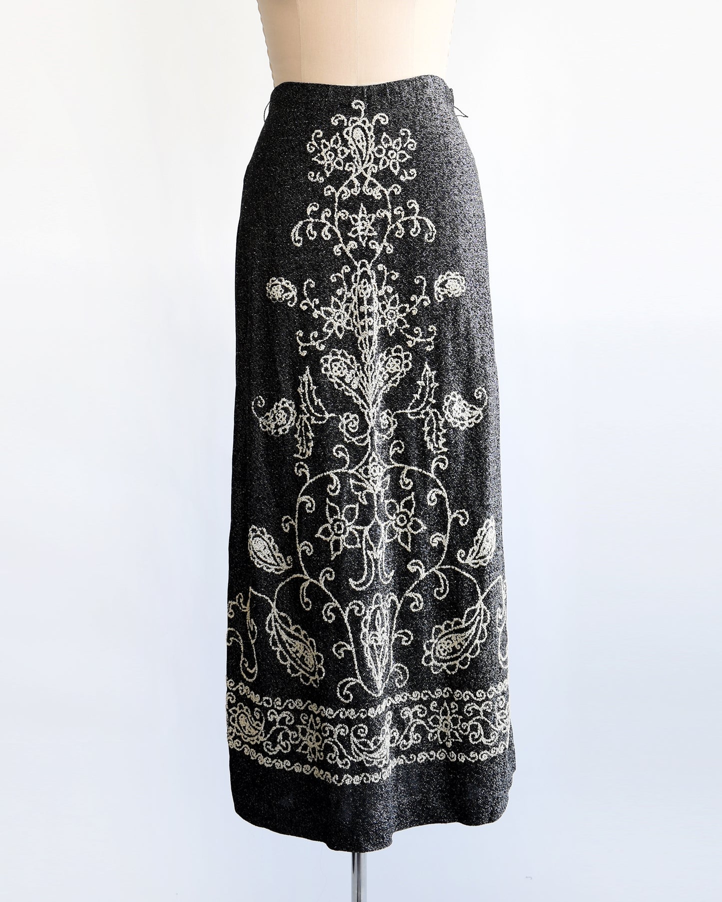 a vintage 1970s black and silver beaded maxi skirt