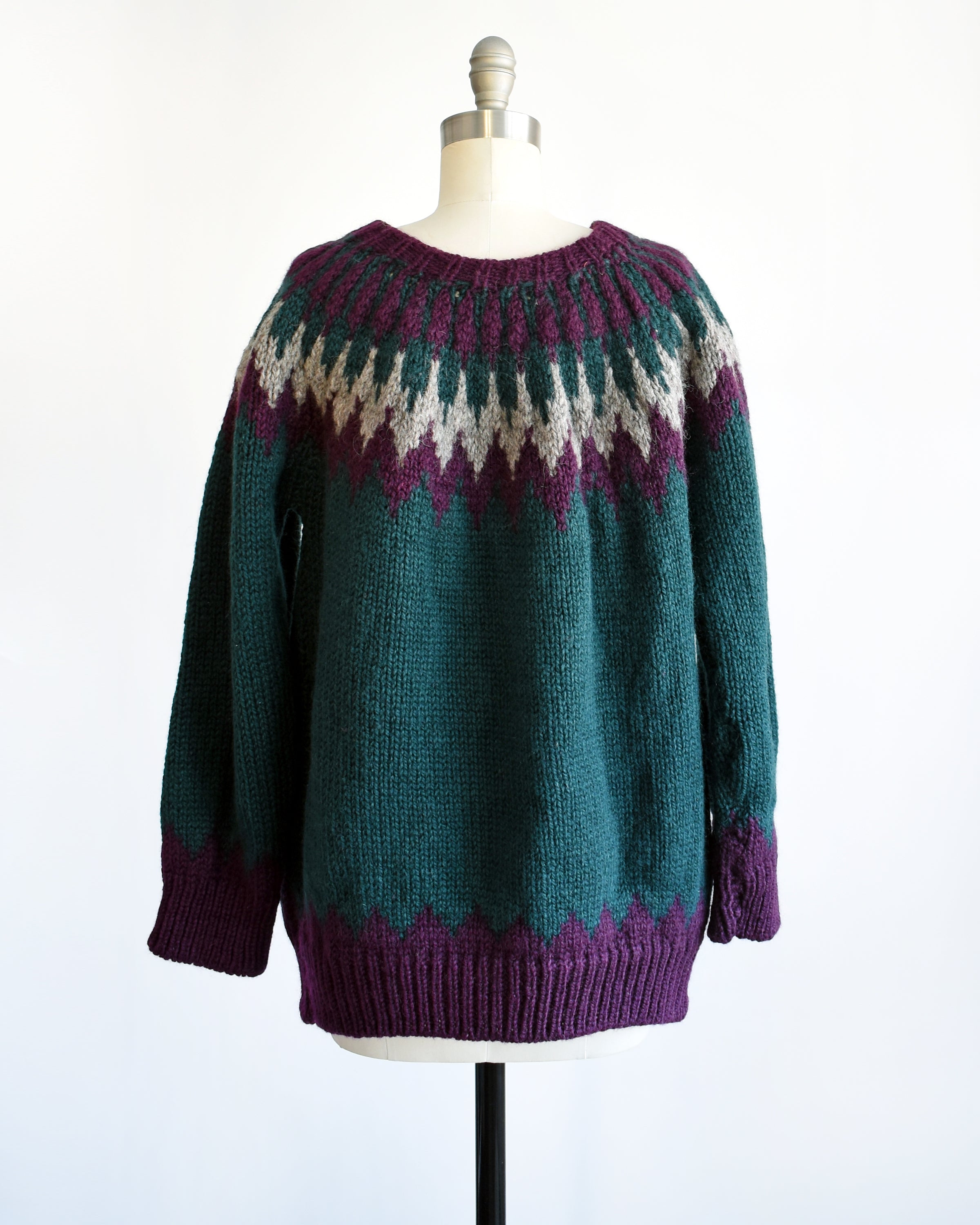 Vintage 1980s Greek Wool Fair Isle Fisherman's Sweater | large/xl