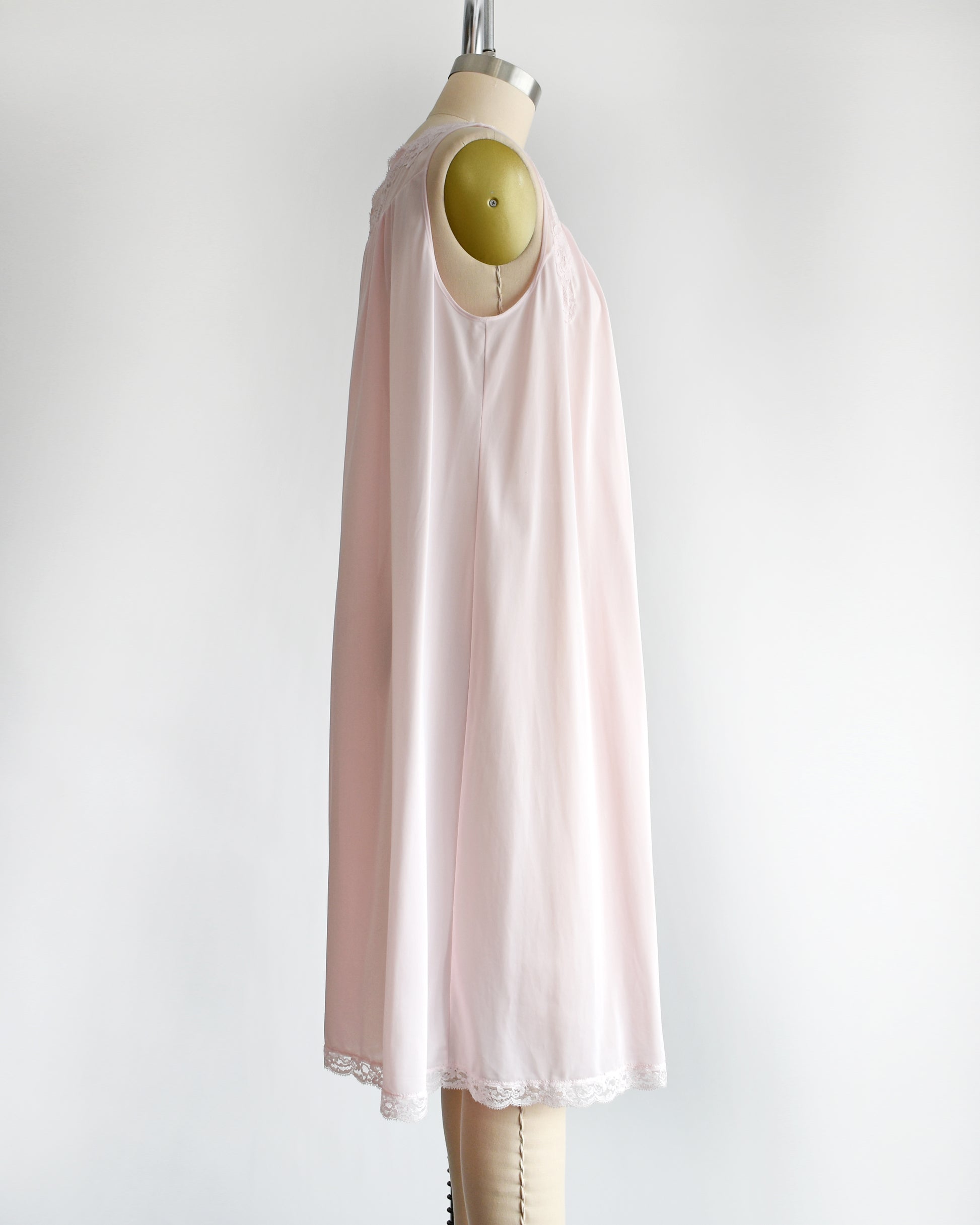 Side view of a vintage 1970s pink babydoll nightie 