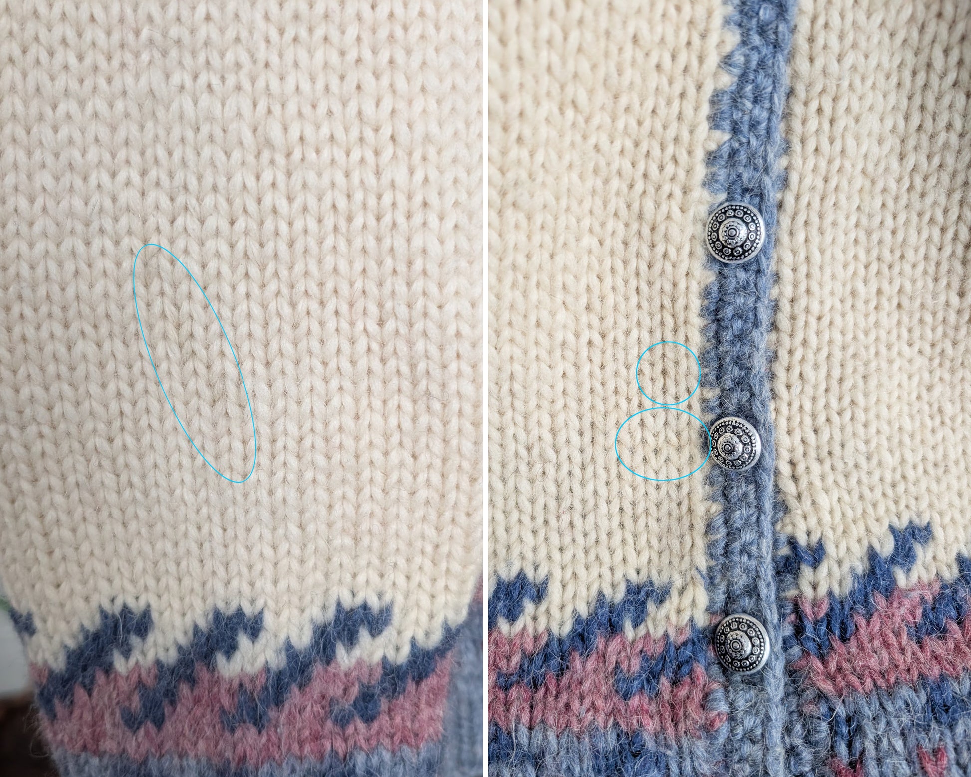 side by side photos showing small flaws like faint marks