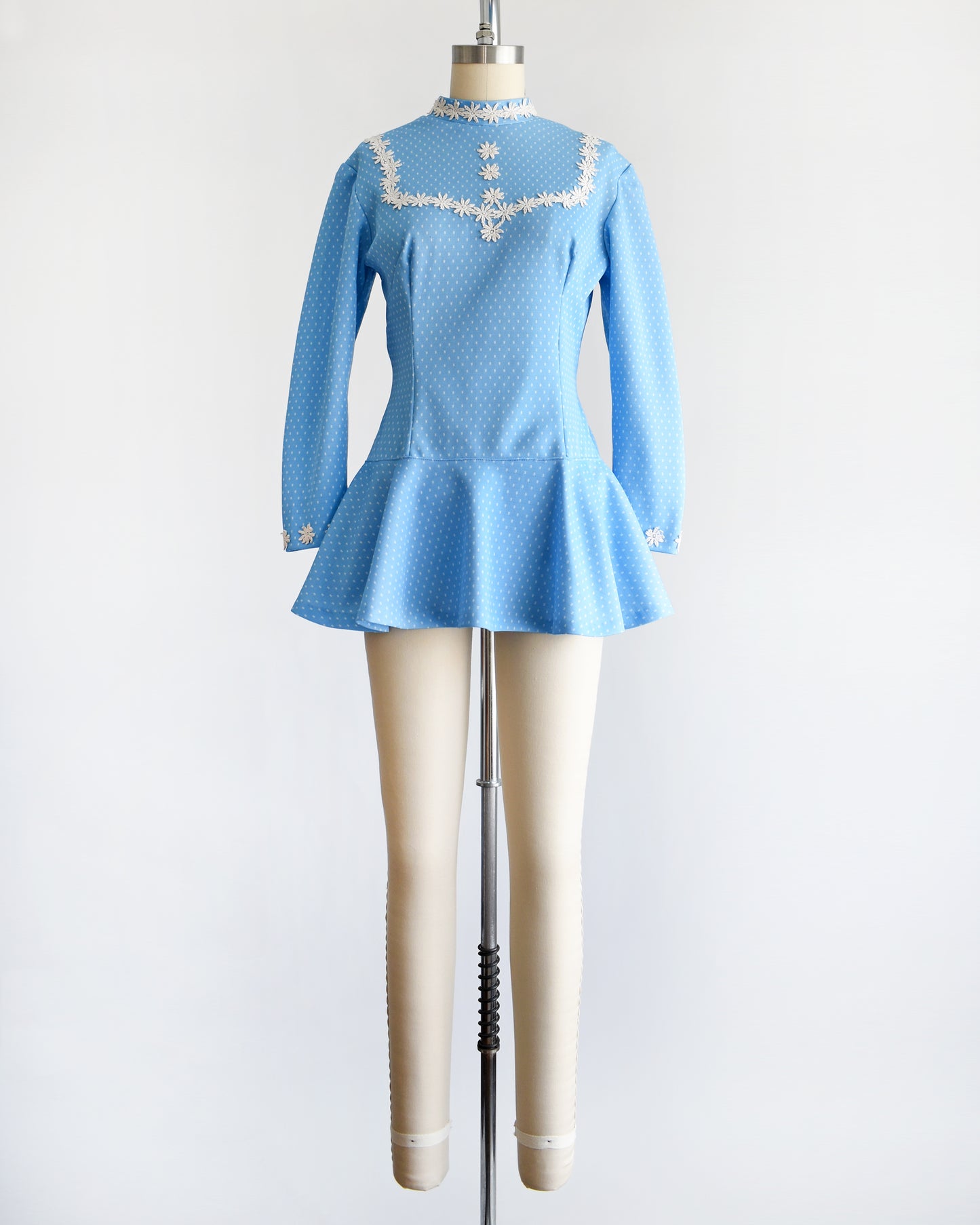 Vintage 1970s Blue Mod Figure Skating Leotard | xs/small