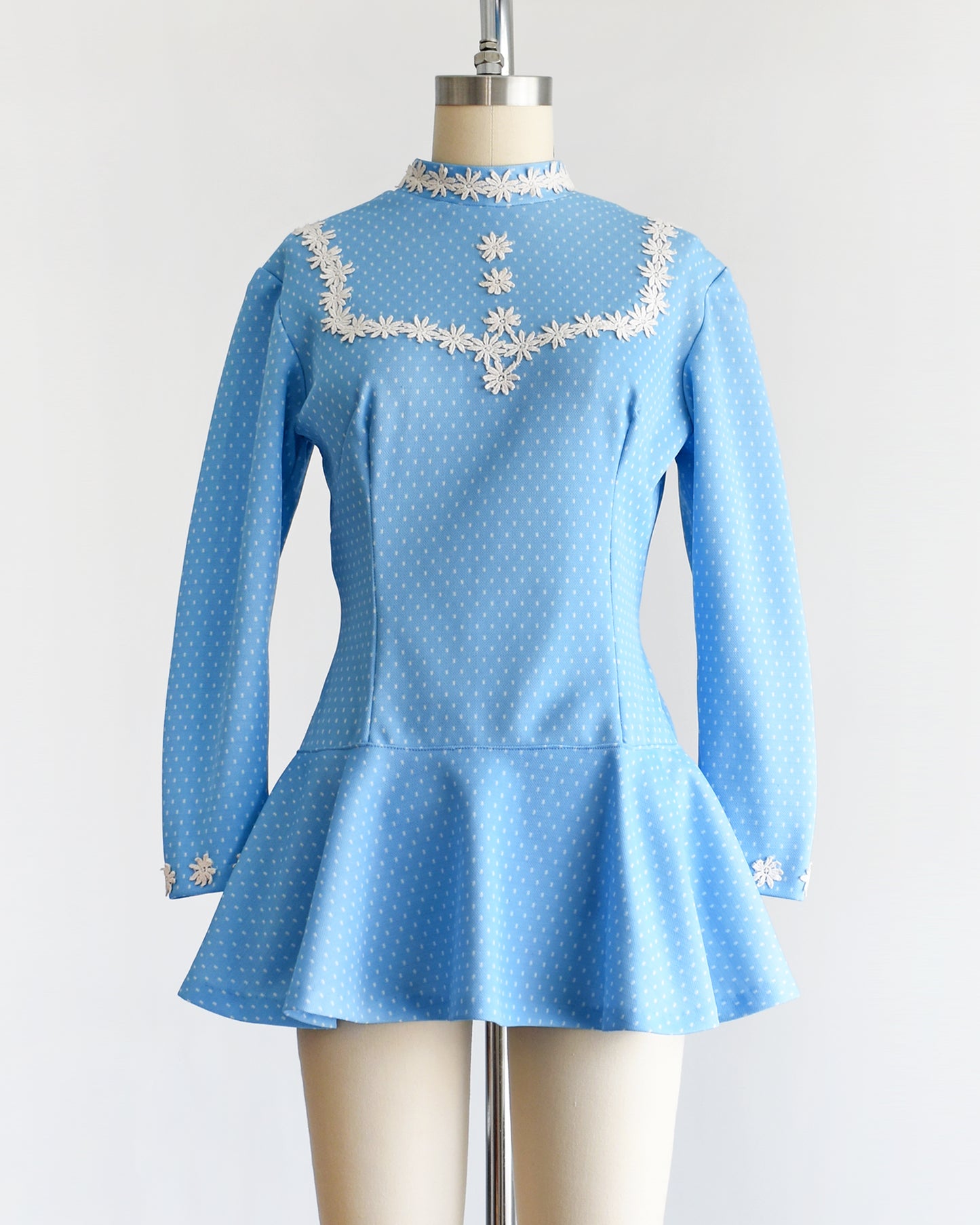 Vintage 1970s Blue Mod Figure Skating Leotard | xs/small