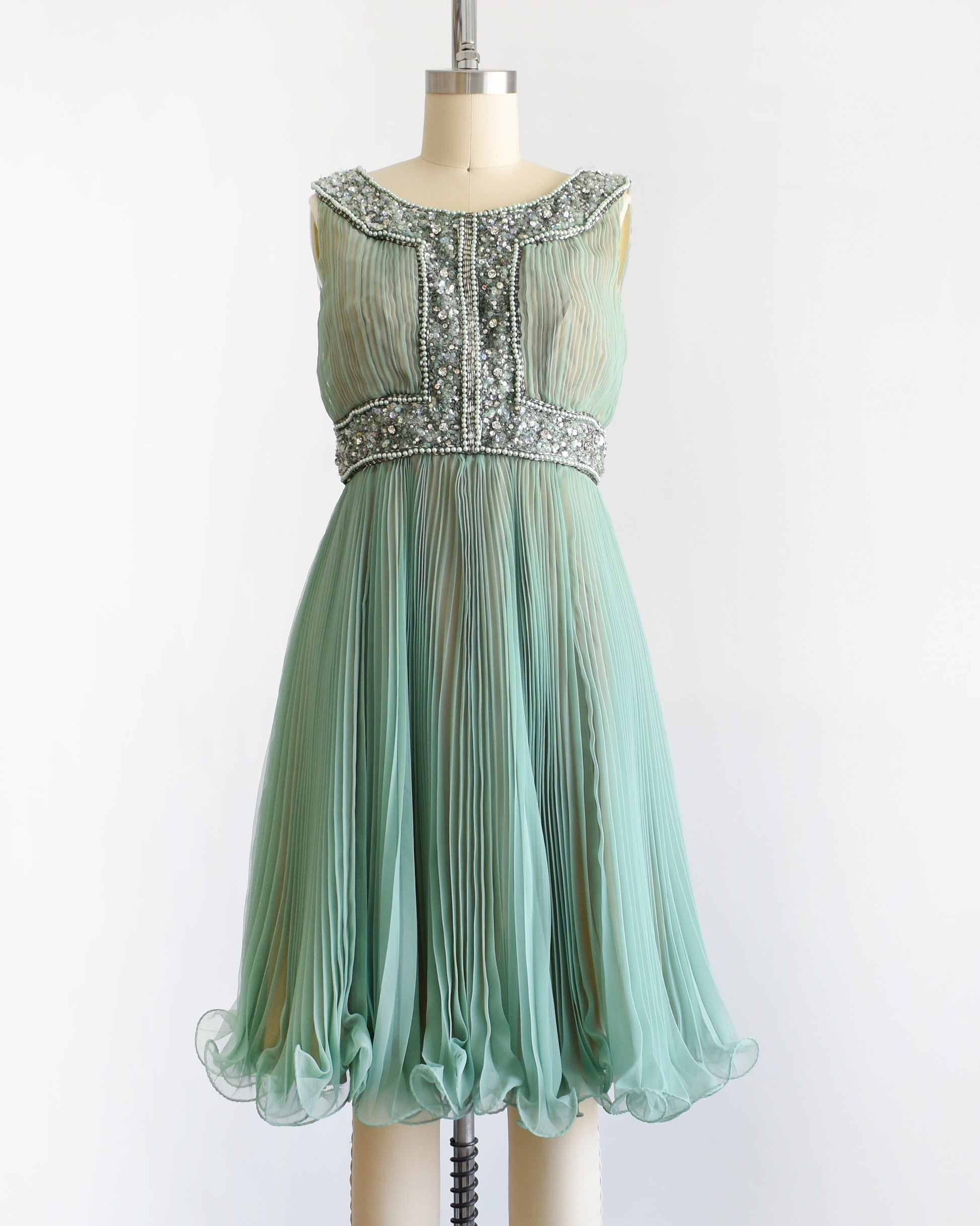 Vintage 1960s Jack Bryan Chiffon Beaded Sequin Dress