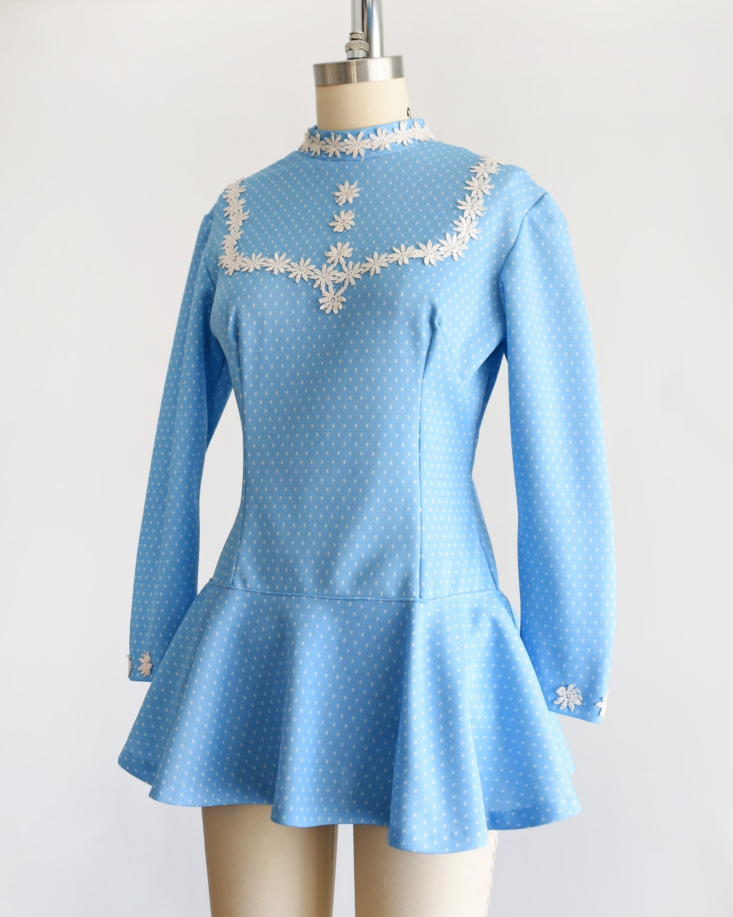 Vintage 1970s Blue Mod Figure Skating Leotard | xs/small