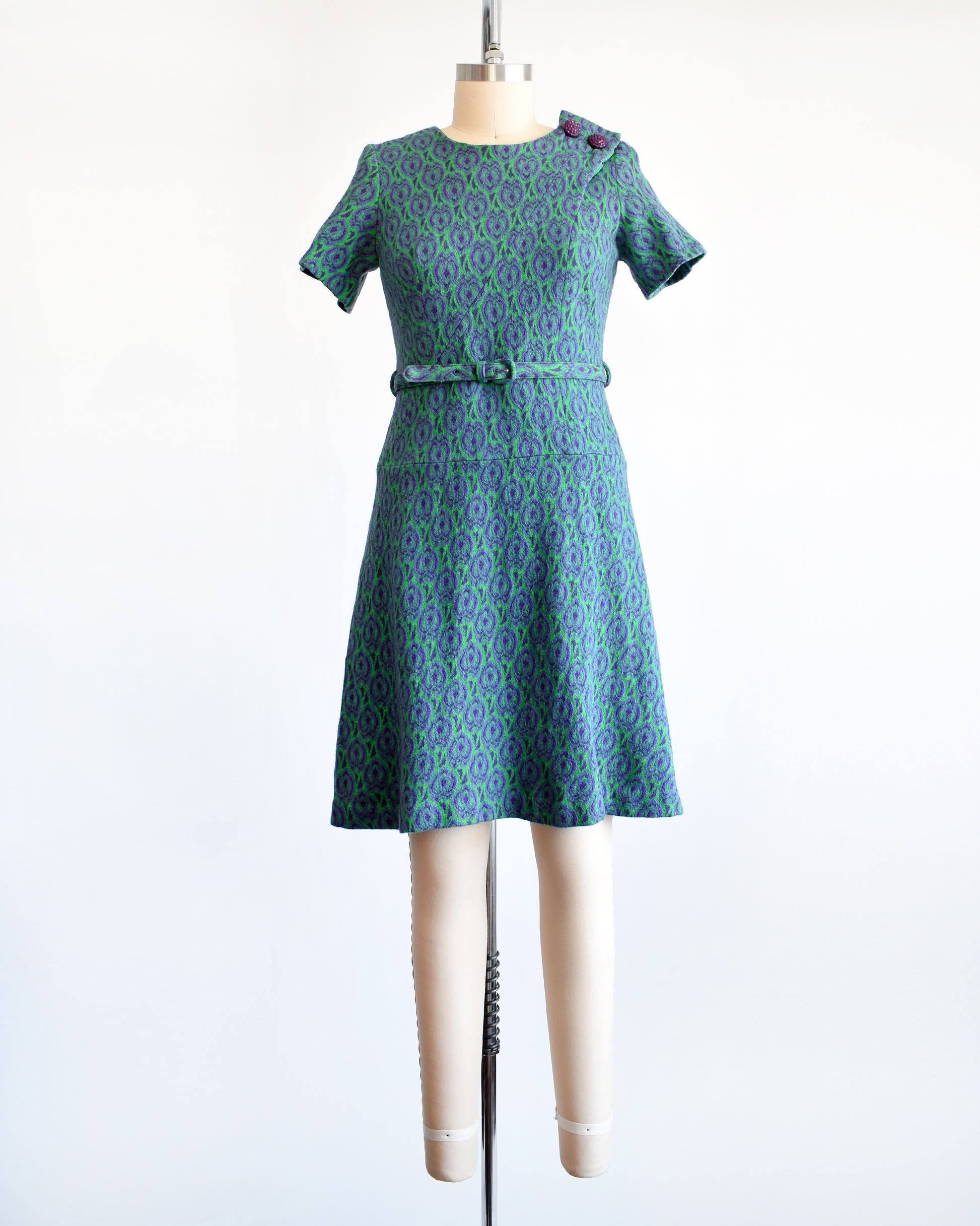 Vintage 1960s Green & Purple Drop Waist Dress | small medium Rust Belt Threads Vintage 1960s Green & Purple Drop Waist Dress | small medium Rust Belt Threads