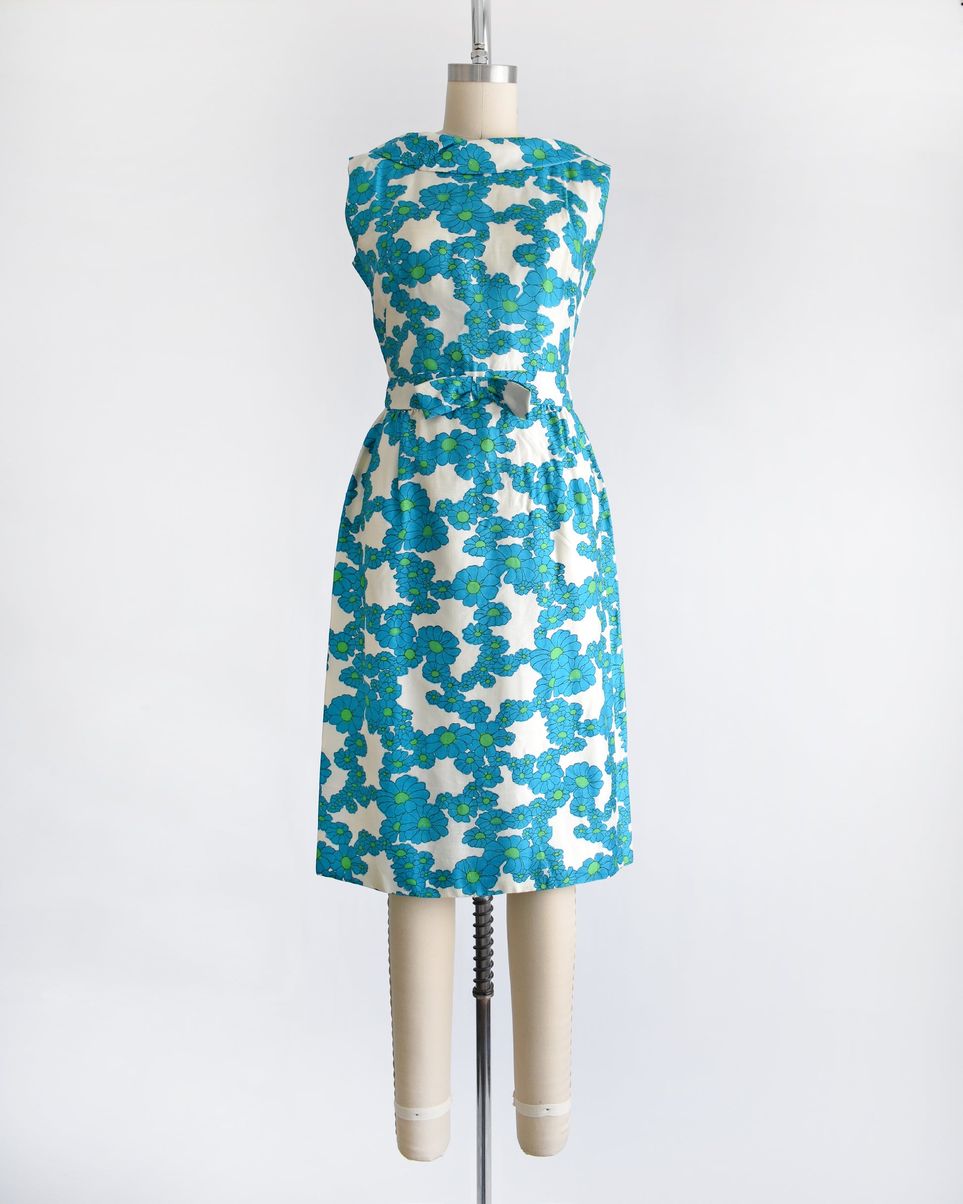 Vintage 1960s Blue & White Floral Silk Dress | medium Rust Belt Threads Vintage 1960s Blue & White Floral Silk Dress | medium Rust Belt Threads