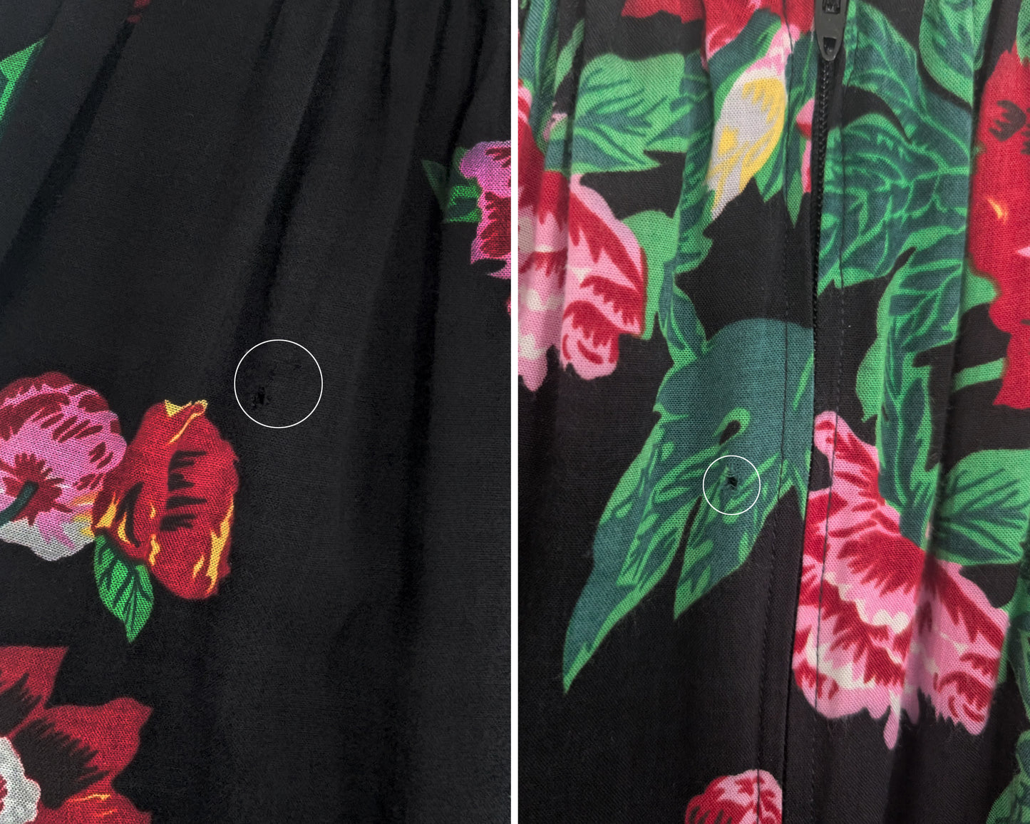 side by side view of close up of small holes on the back of the skirt.