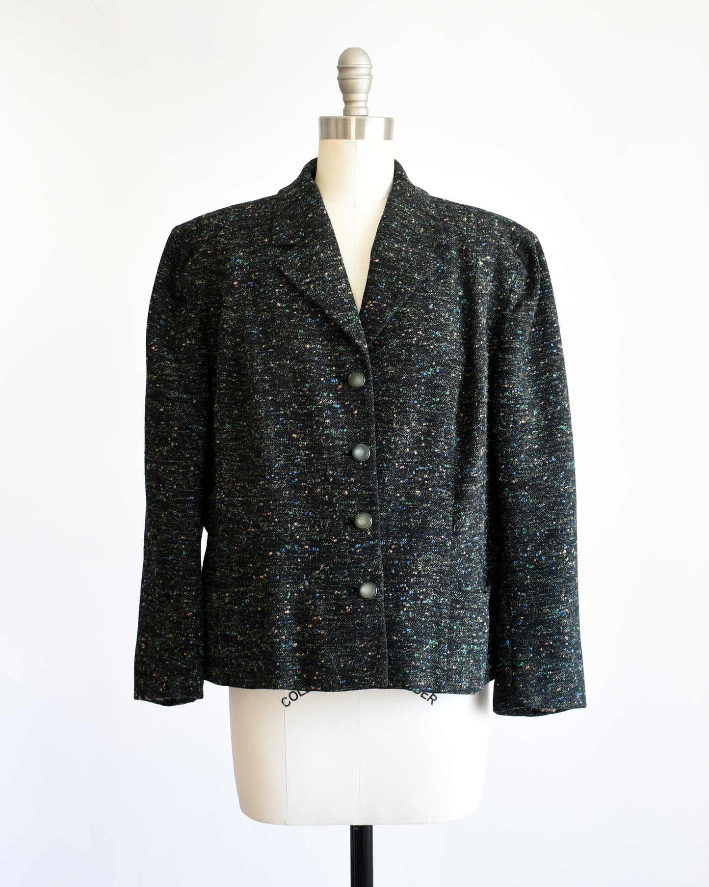 Vintage 1950s Black Flecked Wool Blazer Suit Jacket | medium/medium large