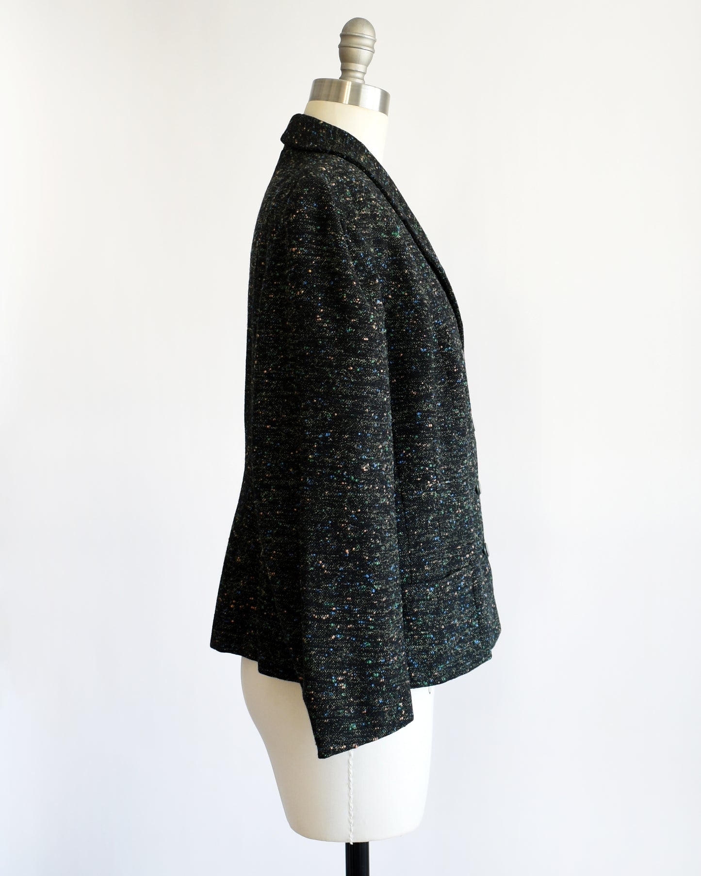 Vintage 1950s Black Flecked Wool Blazer Suit Jacket | medium/medium large