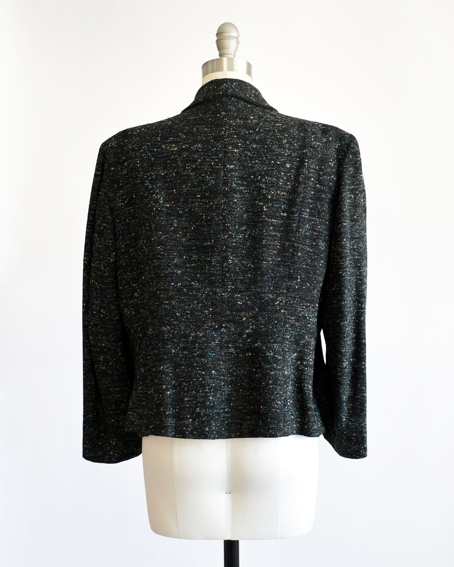 Vintage 1950s Black Flecked Wool Blazer Suit Jacket | medium/medium large