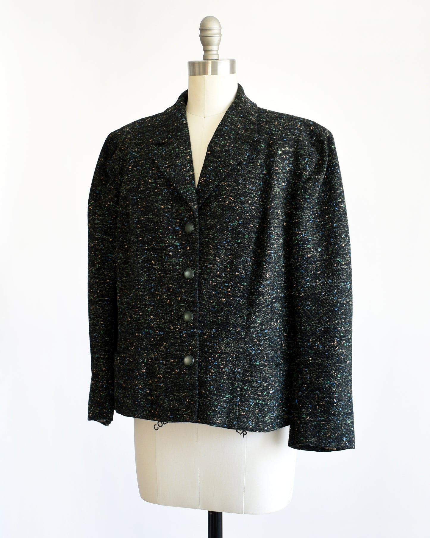 Vintage 1950s Black Flecked Wool Blazer Suit Jacket | medium/medium large
