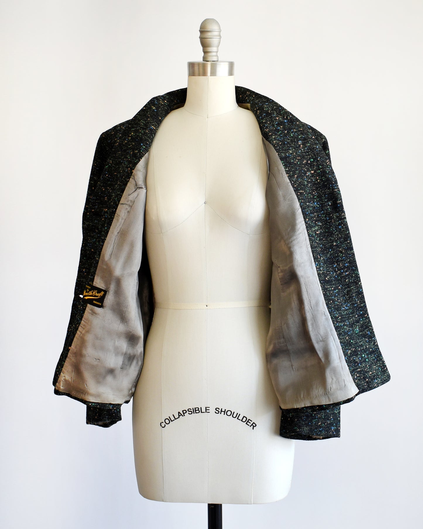 Vintage 1950s Black Flecked Wool Blazer Suit Jacket | medium/medium large