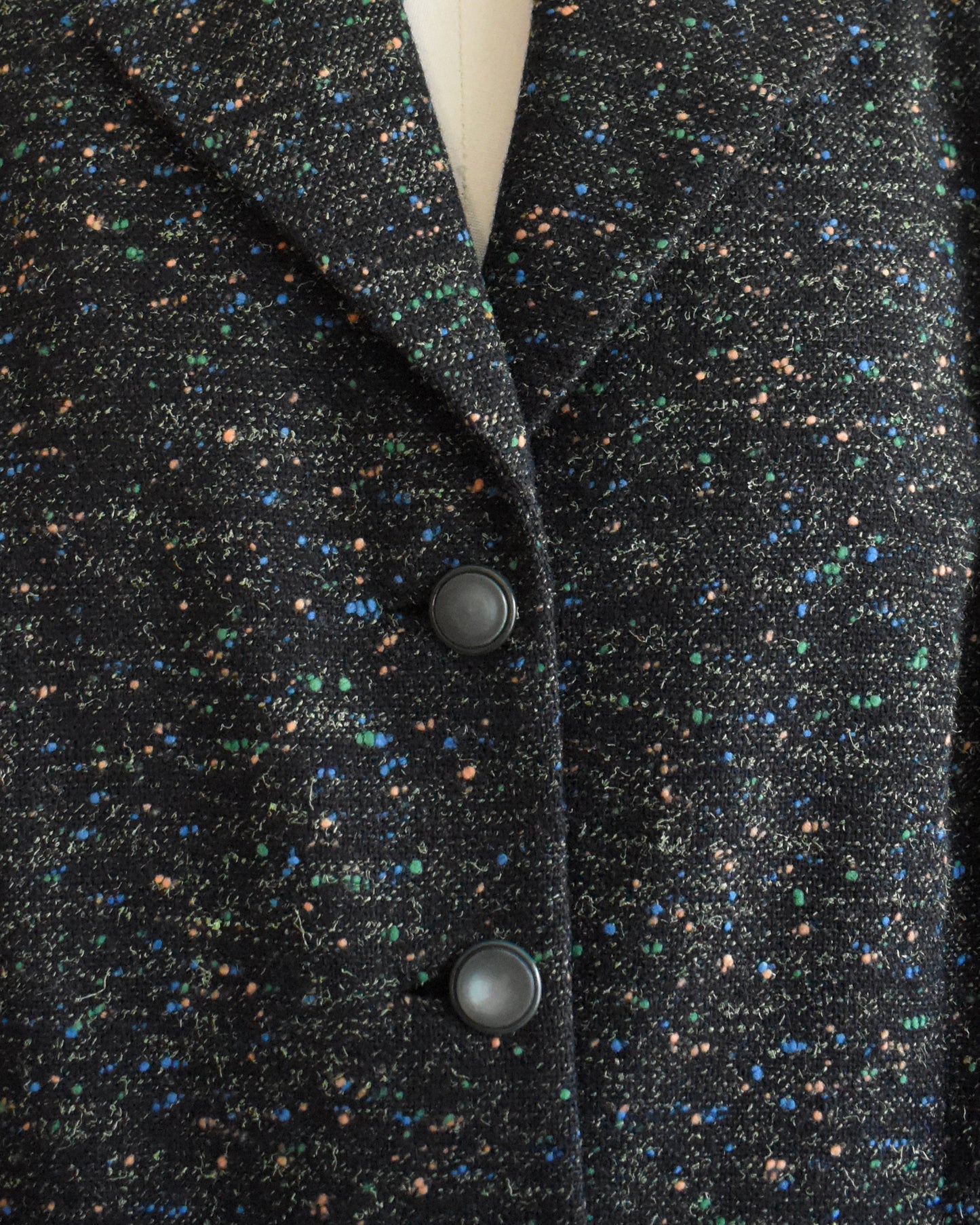 Vintage 1950s Black Flecked Wool Blazer Suit Jacket | medium/medium large