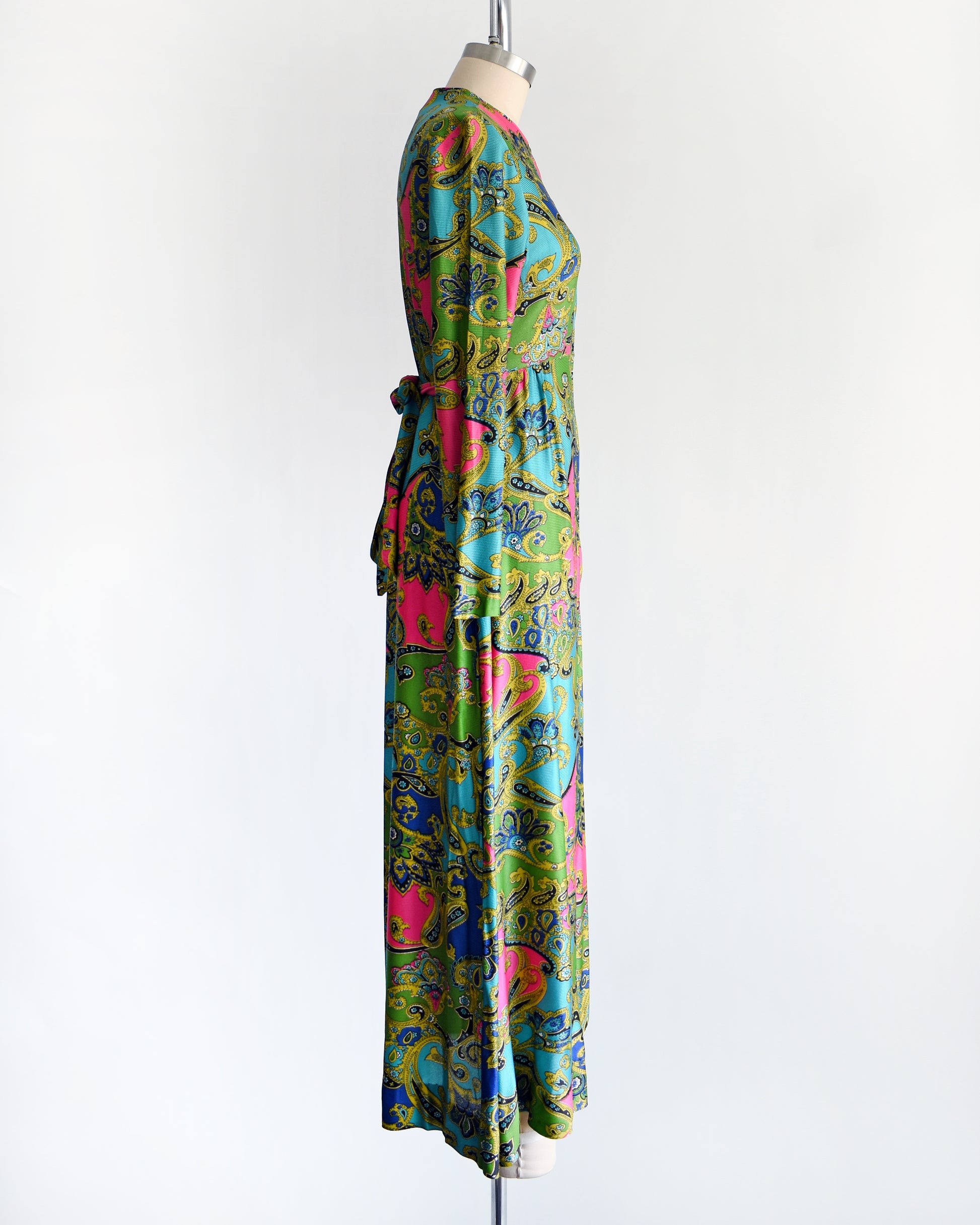 Vintage 1960s/1970s Green & Pink Paisley Maxi Dress | small medium/medium Vintage 1960s/1970s Green & Pink Paisley Maxi Dress | small medium/medium
