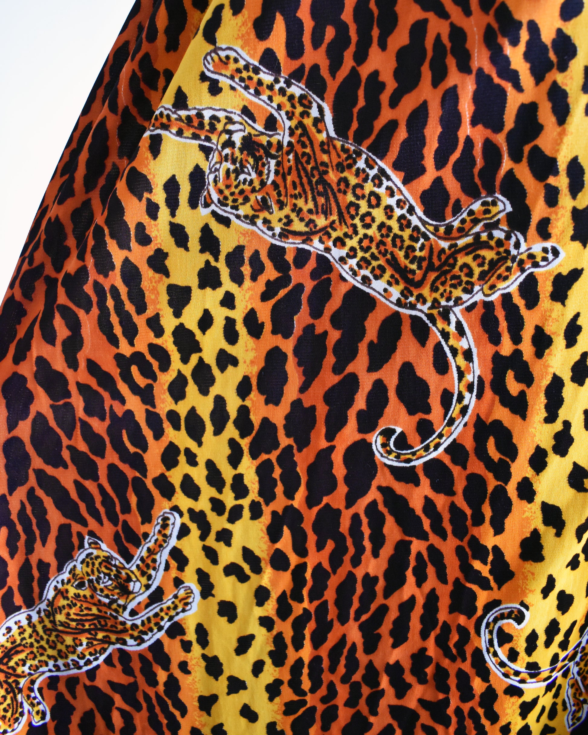 close up of the leopard print on the dress