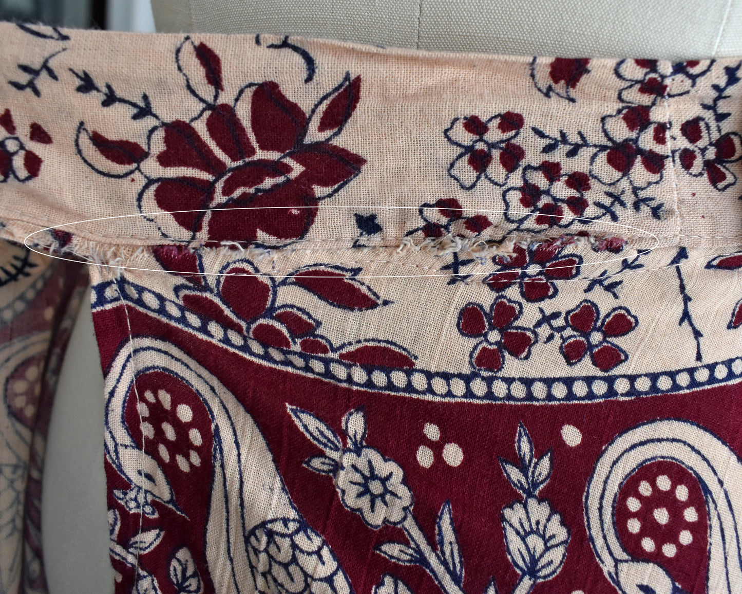 close up of some fabric fraying on the waist