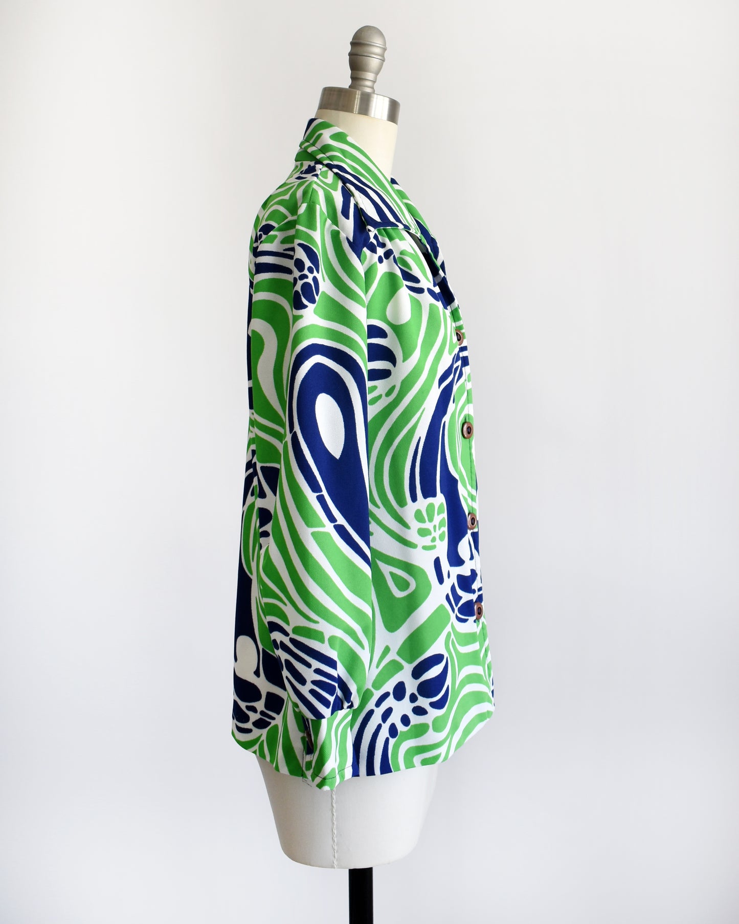Vintage 1970s Blue & Green Psychedelic Blouse | medium large
