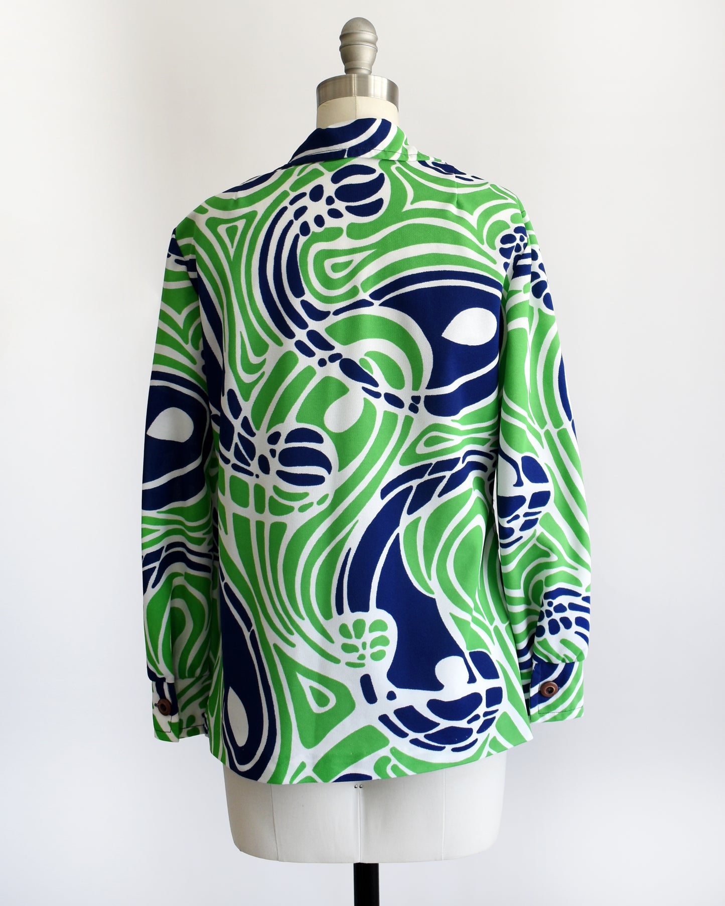 Vintage 1970s Blue & Green Psychedelic Blouse | medium large