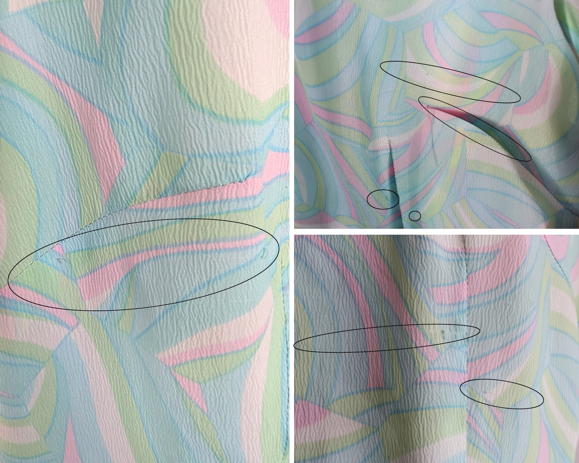 a photo collage showing small flaws which include snags and marks