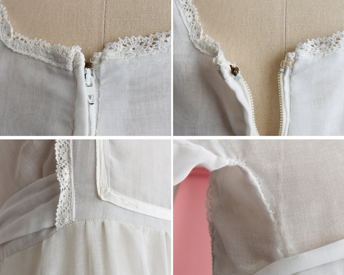close up of small flaws which include rusty hook and seam stressing