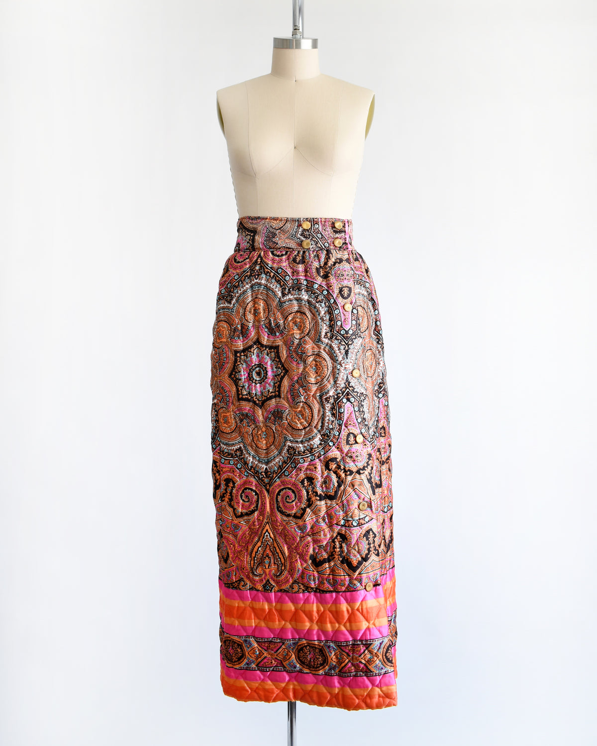 Vintage 1970s Psychedelic Quilted Paisley Maxi Skirt | small medium/medium
