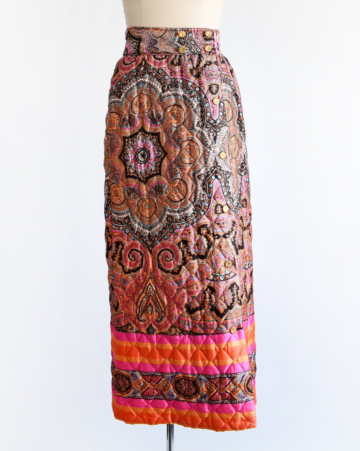 Vintage 1970s Psychedelic Quilted Paisley Maxi Skirt | small medium/medium