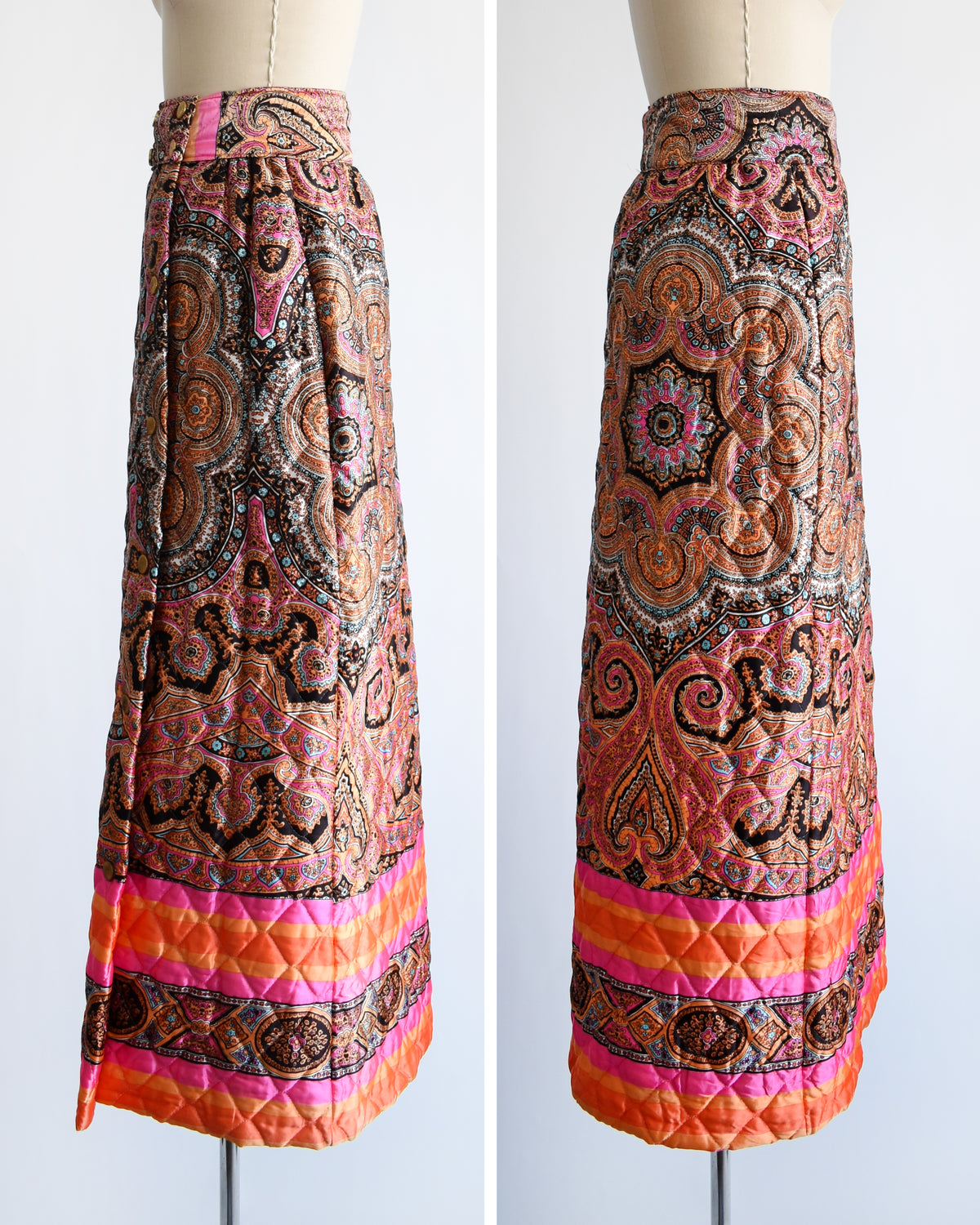 Vintage 1970s Psychedelic Quilted Paisley Maxi Skirt | small medium/medium