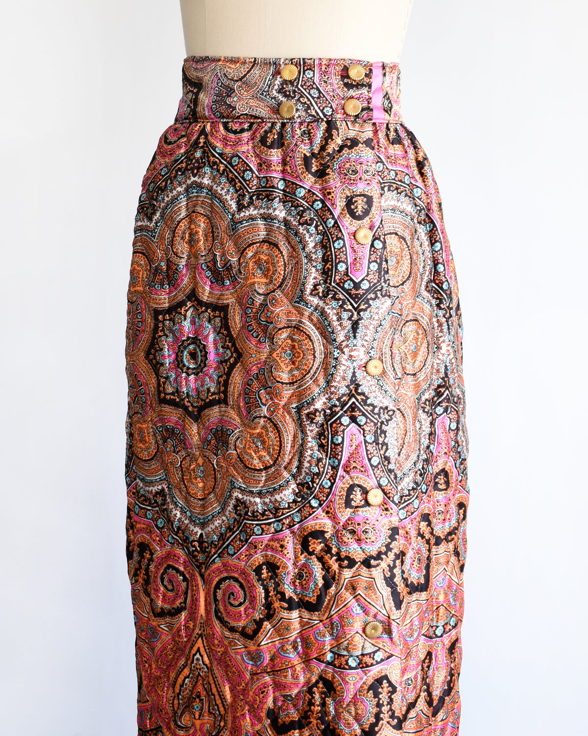Vintage 1970s Psychedelic Quilted Paisley Maxi Skirt | small medium/medium