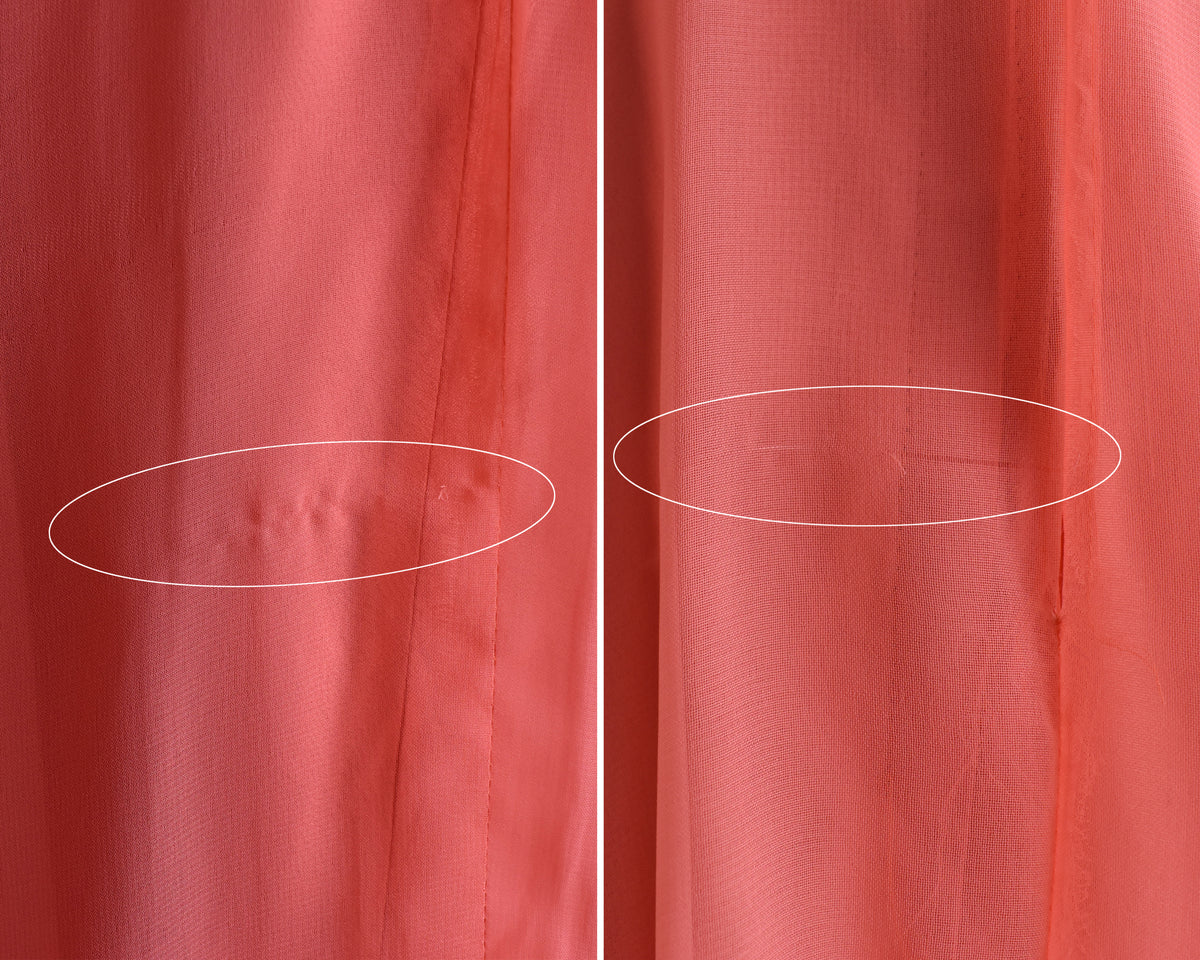Red fabric with two circles highlighting imperfections