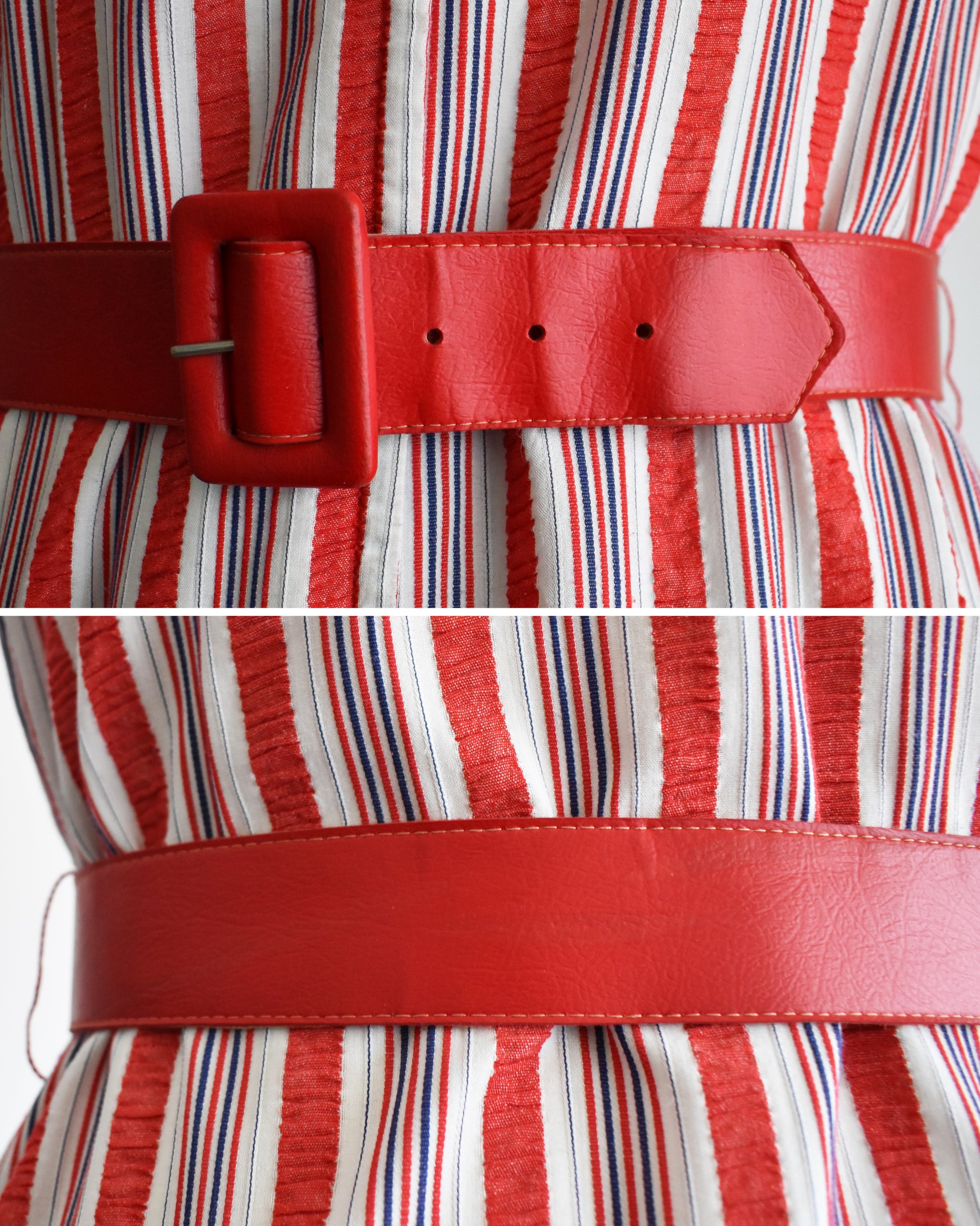 two photos showing the back and front of the belt