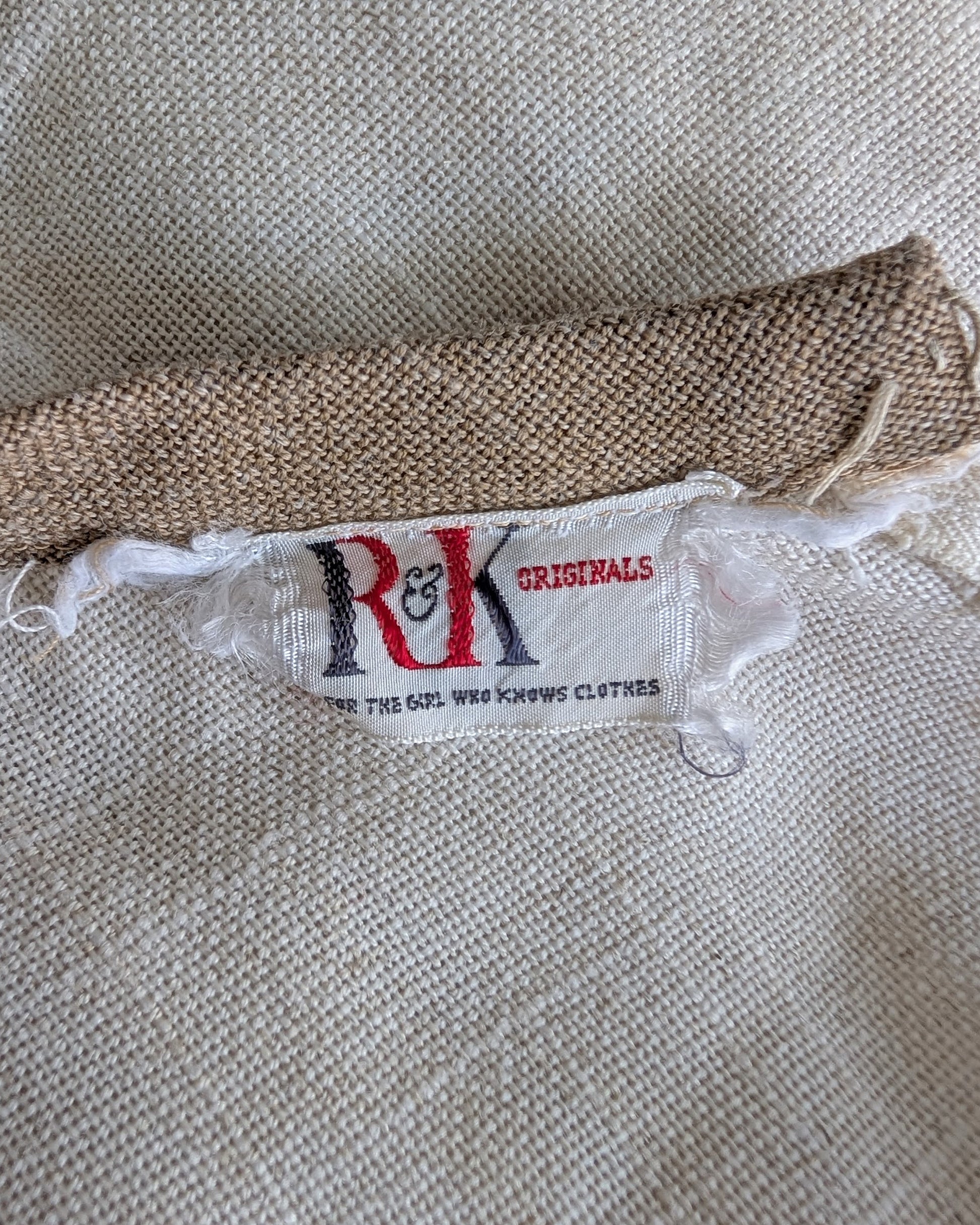close up of the R&K Originals tag