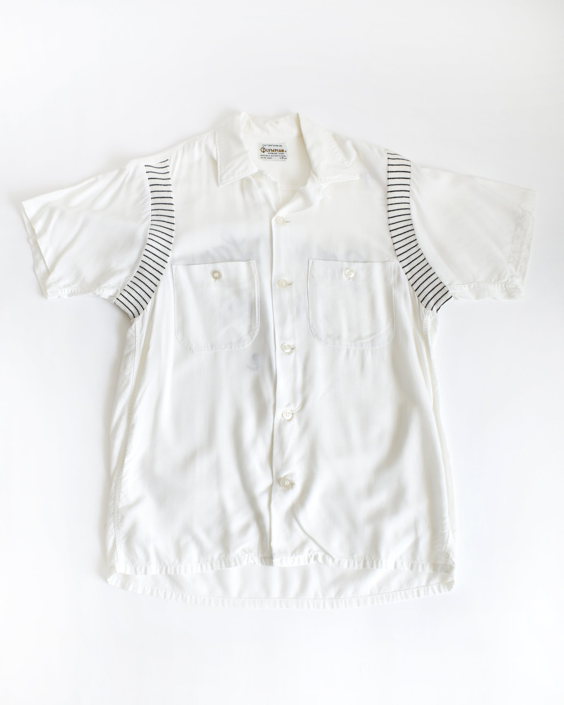 front view of a vintage 1950s Olympian bowling white shirt 